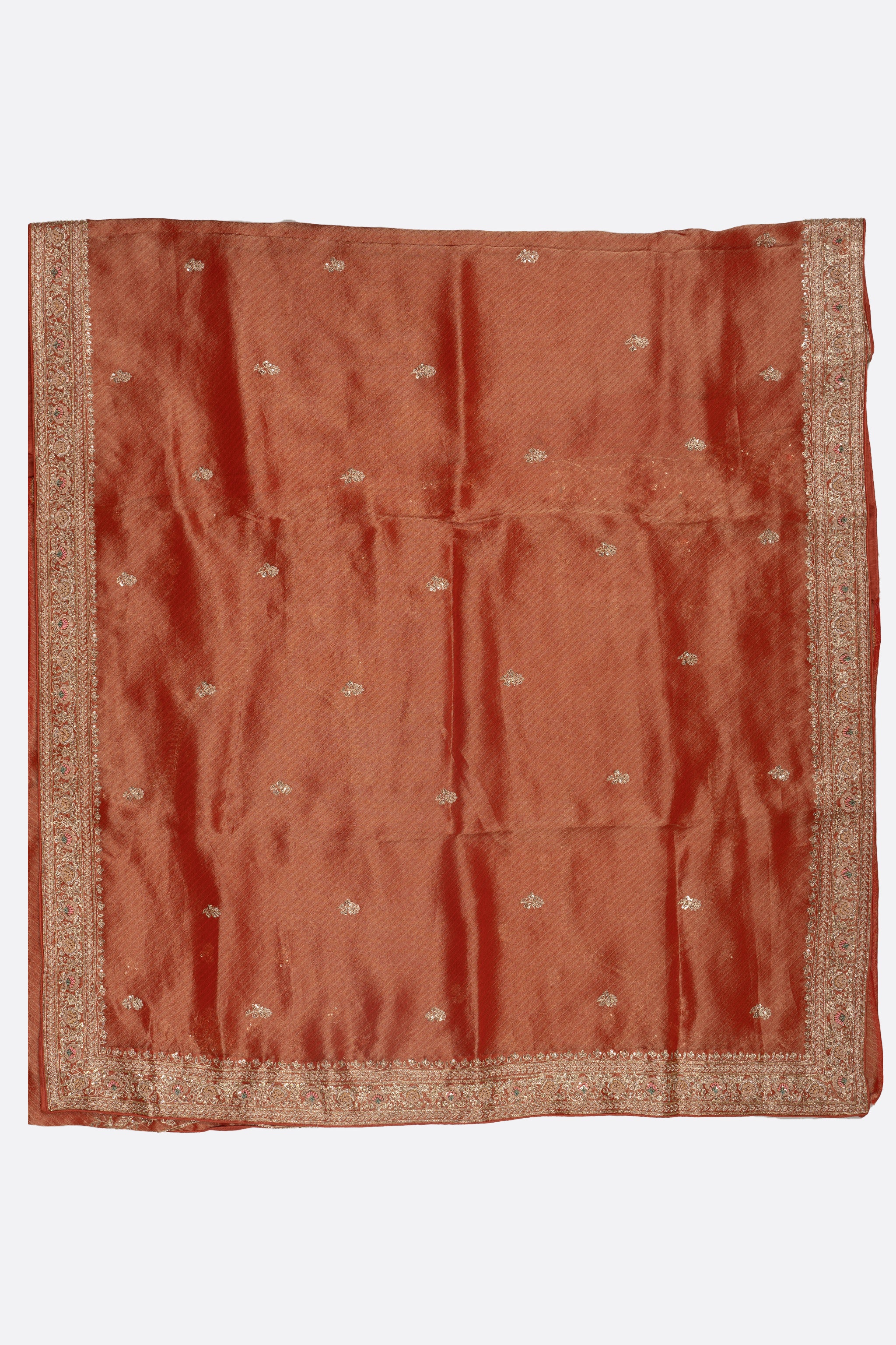 Orange Embellished Tissue Saree F01193