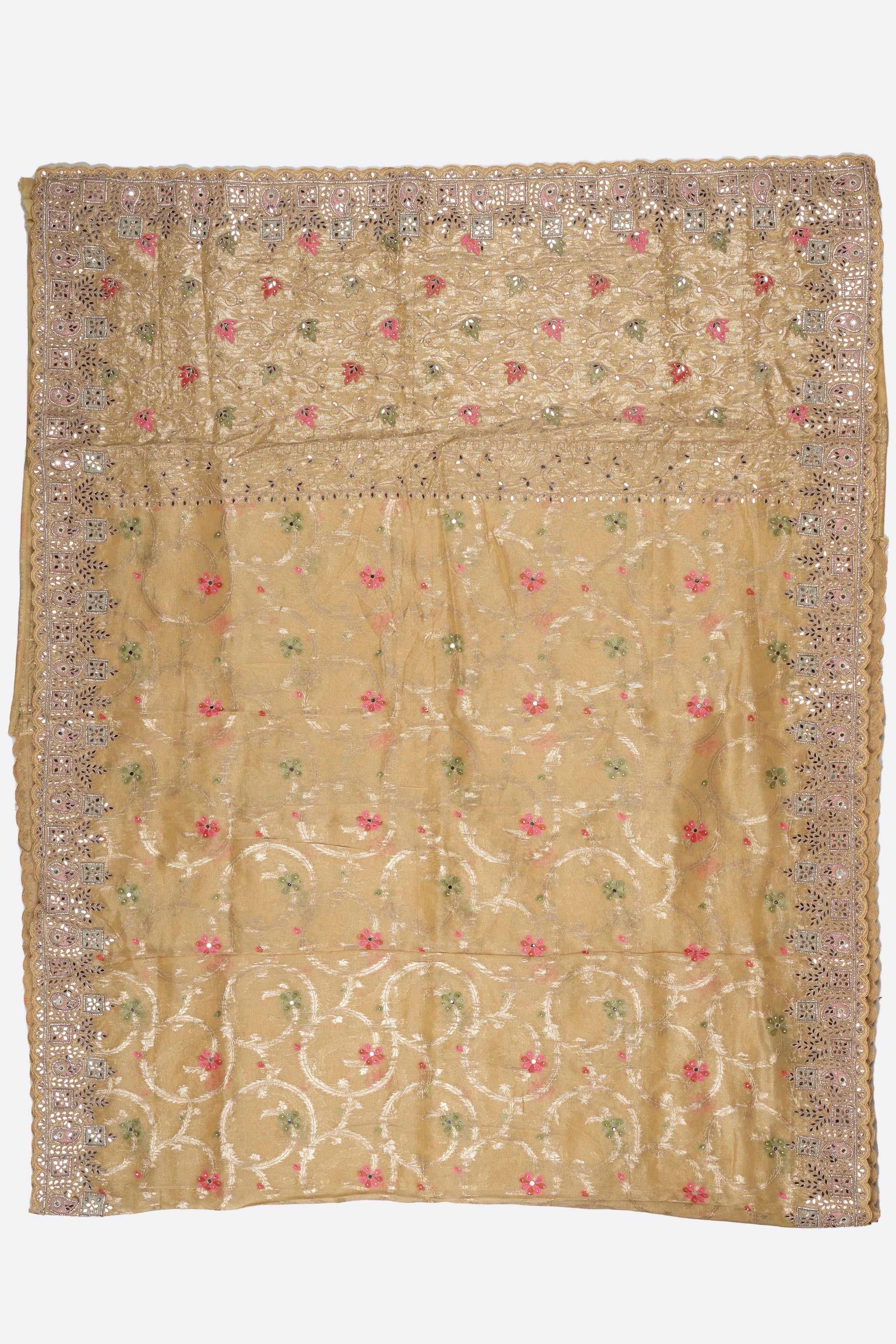 Yellow Embellished Tissue Silk Saree F01189