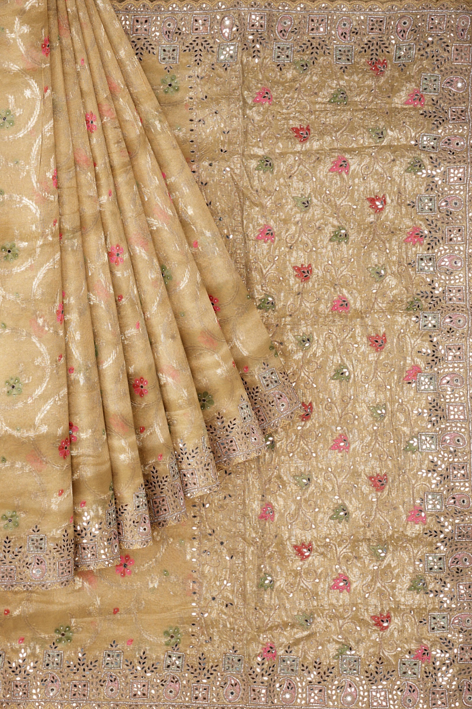 Yellow Embellished Tissue Silk Saree F01189
