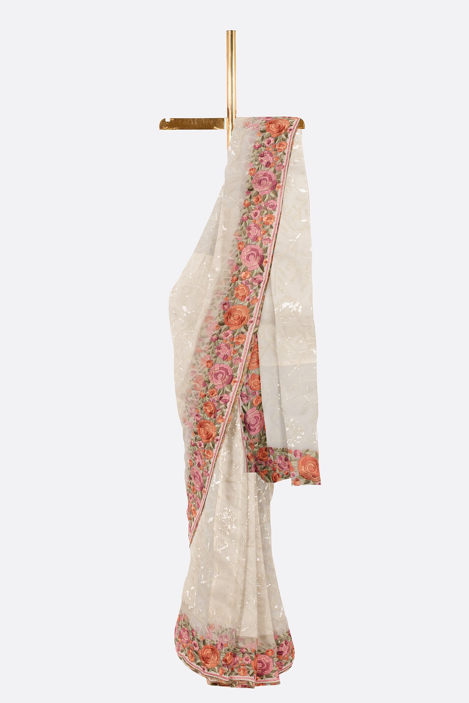 White Embroidered Kora Saree F00896