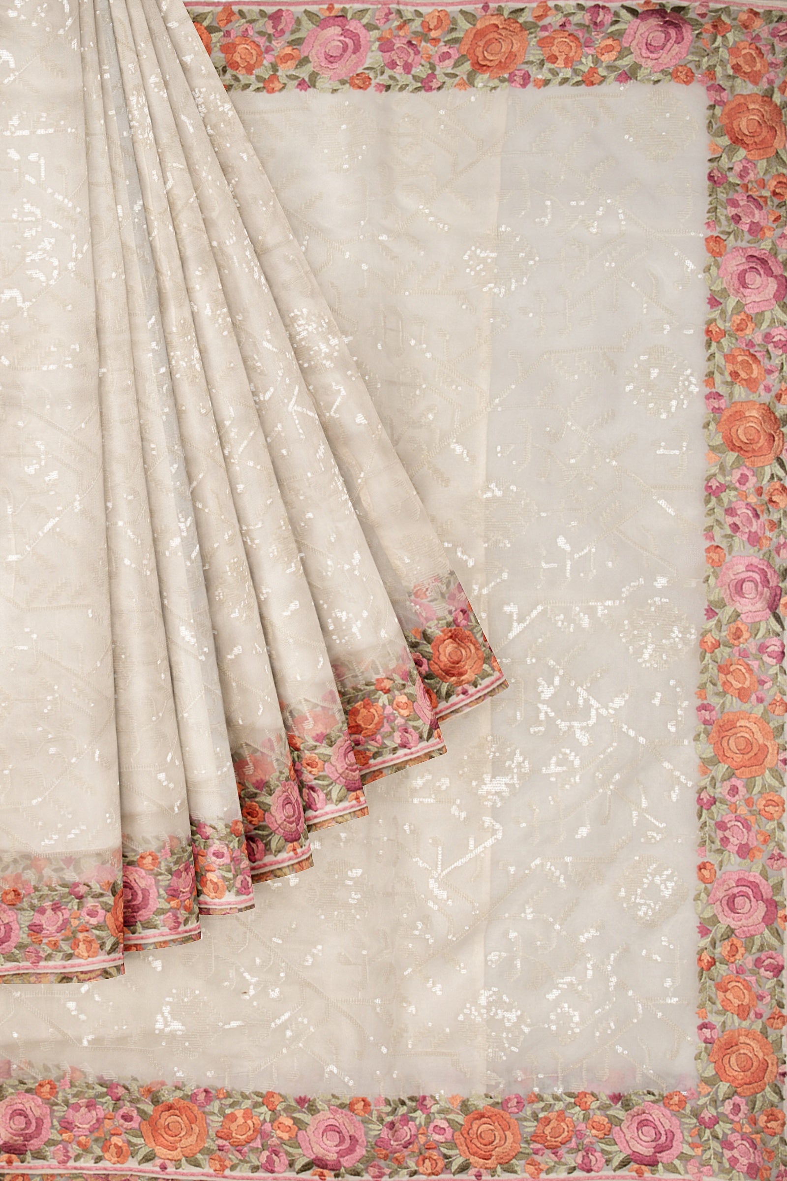 White Embroidered Kora Saree F00896