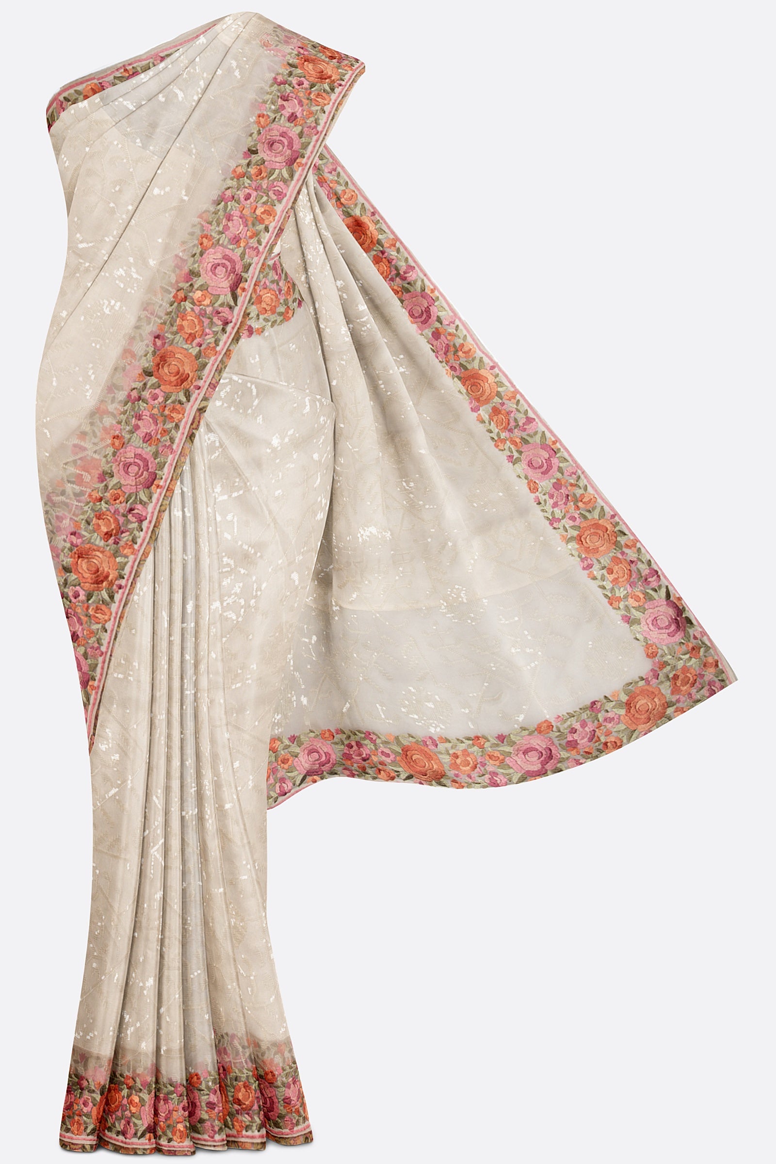 White Embroidered Kora Saree F00896
