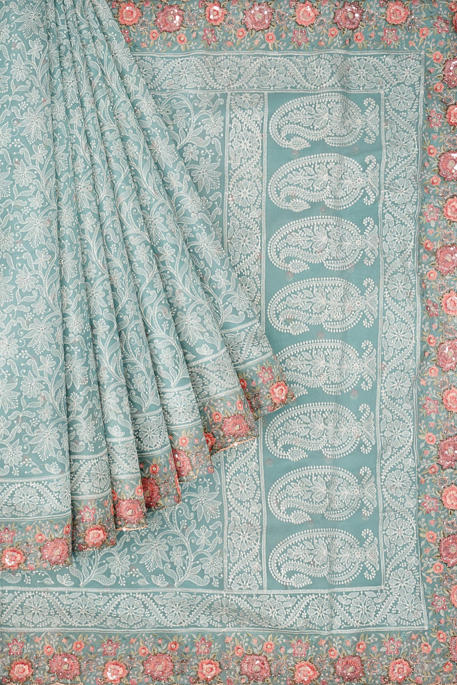 Blue Embellished Georgette Saree F00897