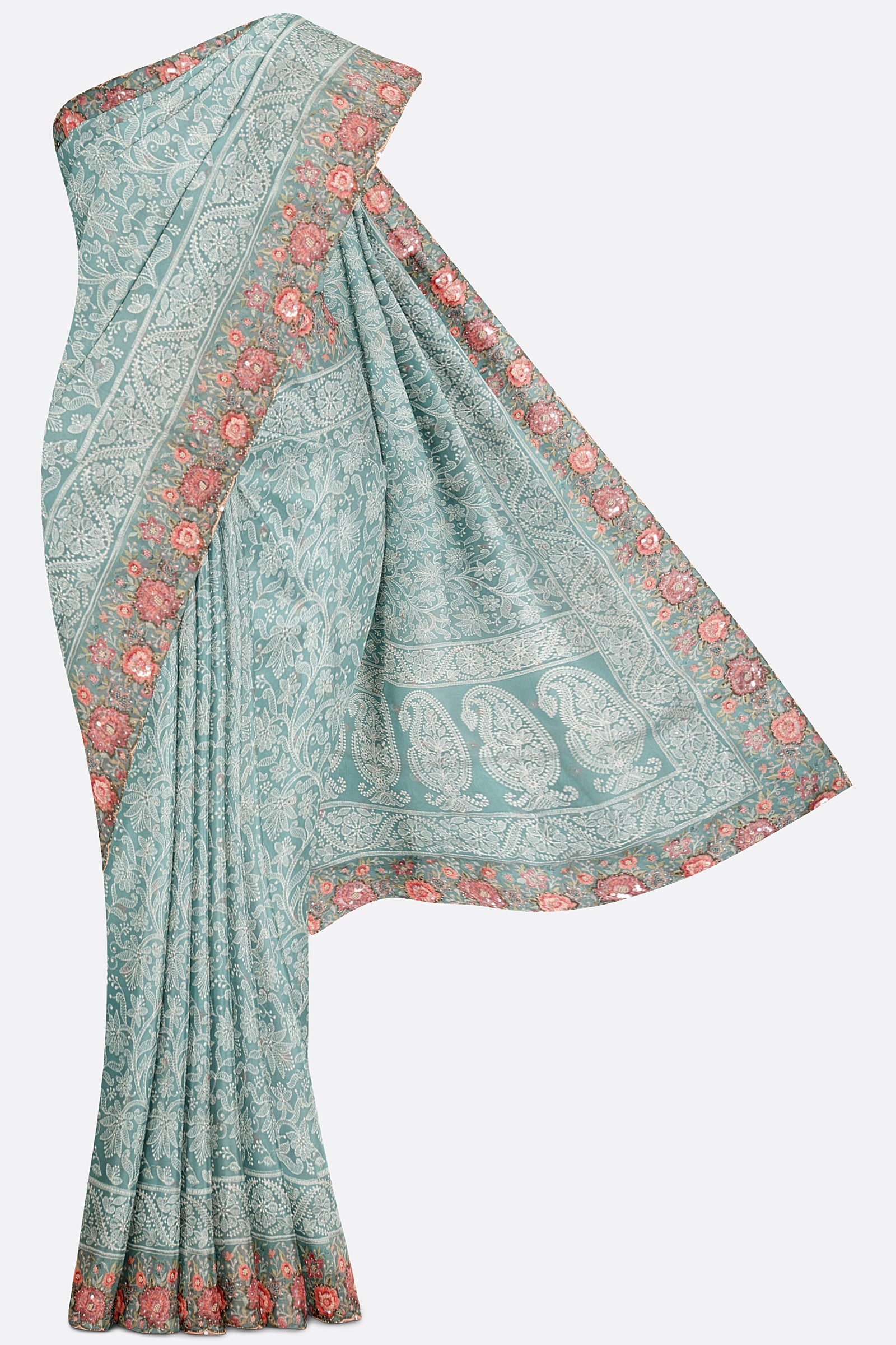 Blue Embellished Georgette Saree F00897