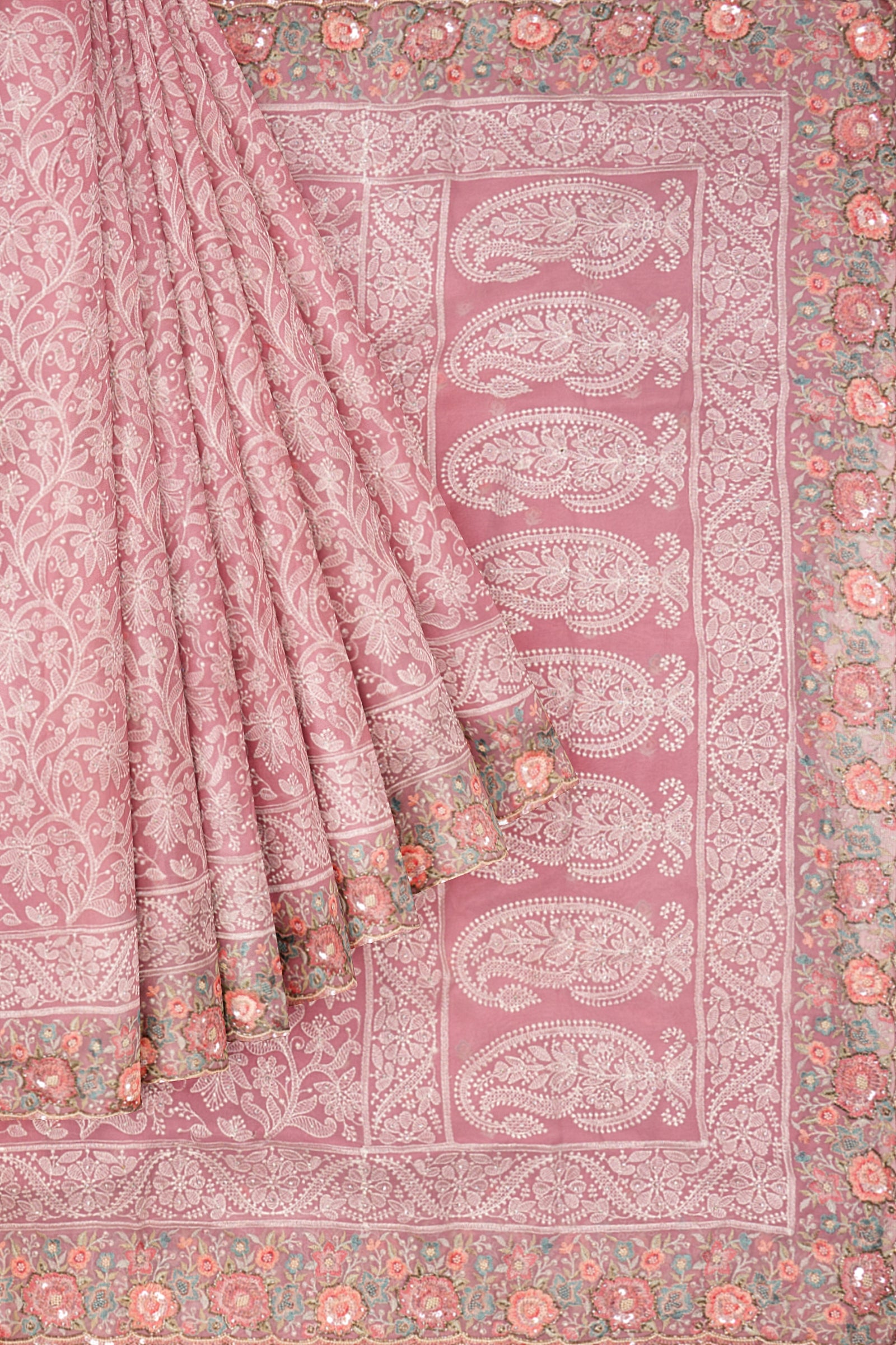 Pink Embellished Georgette Saree F00897