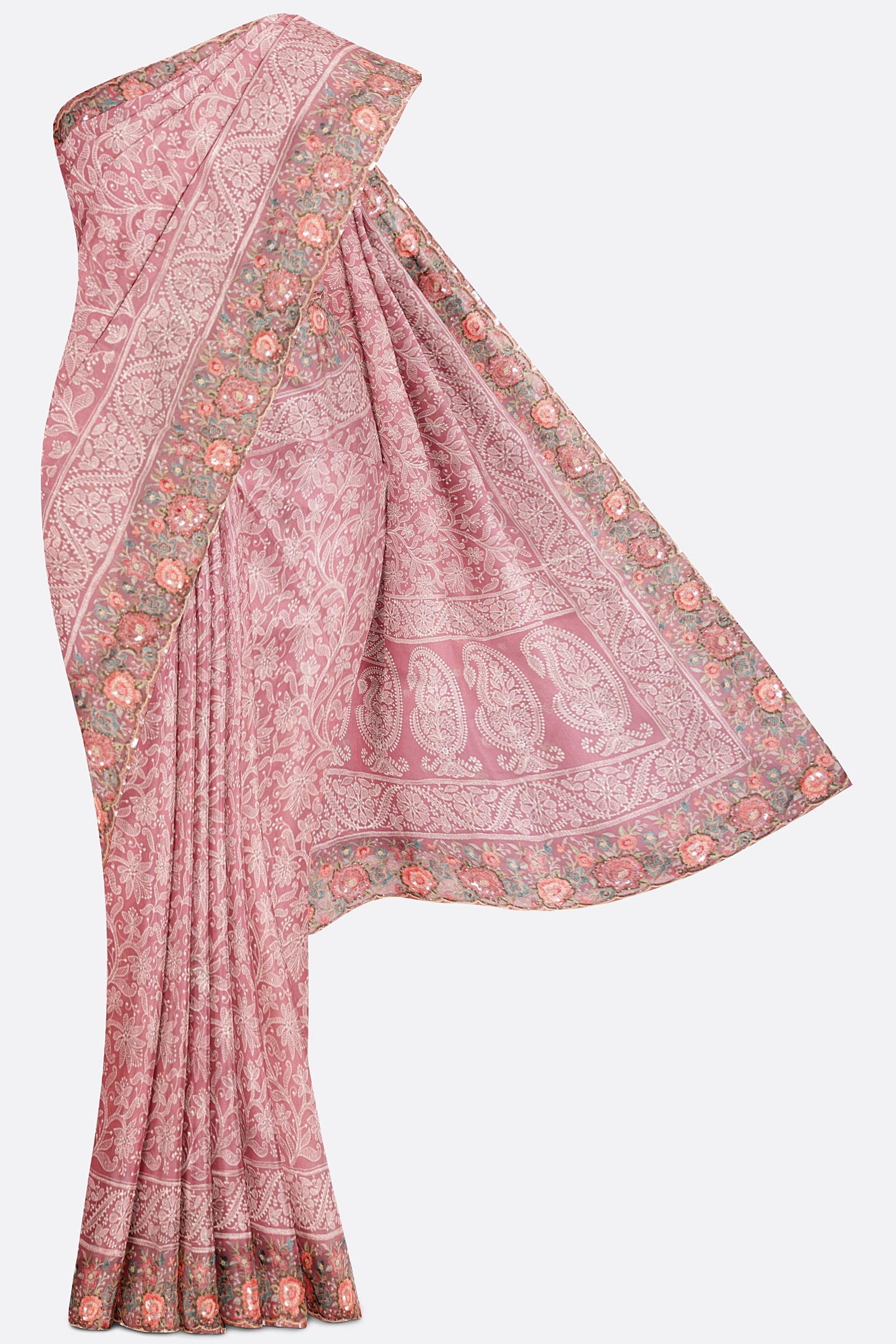 Pink Embellished Georgette Saree F00897