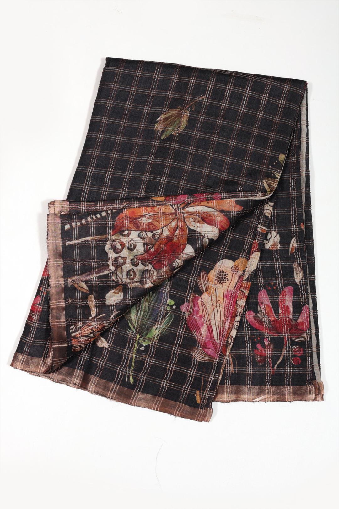 Dark Brown Printed Tussar Saree F00697E