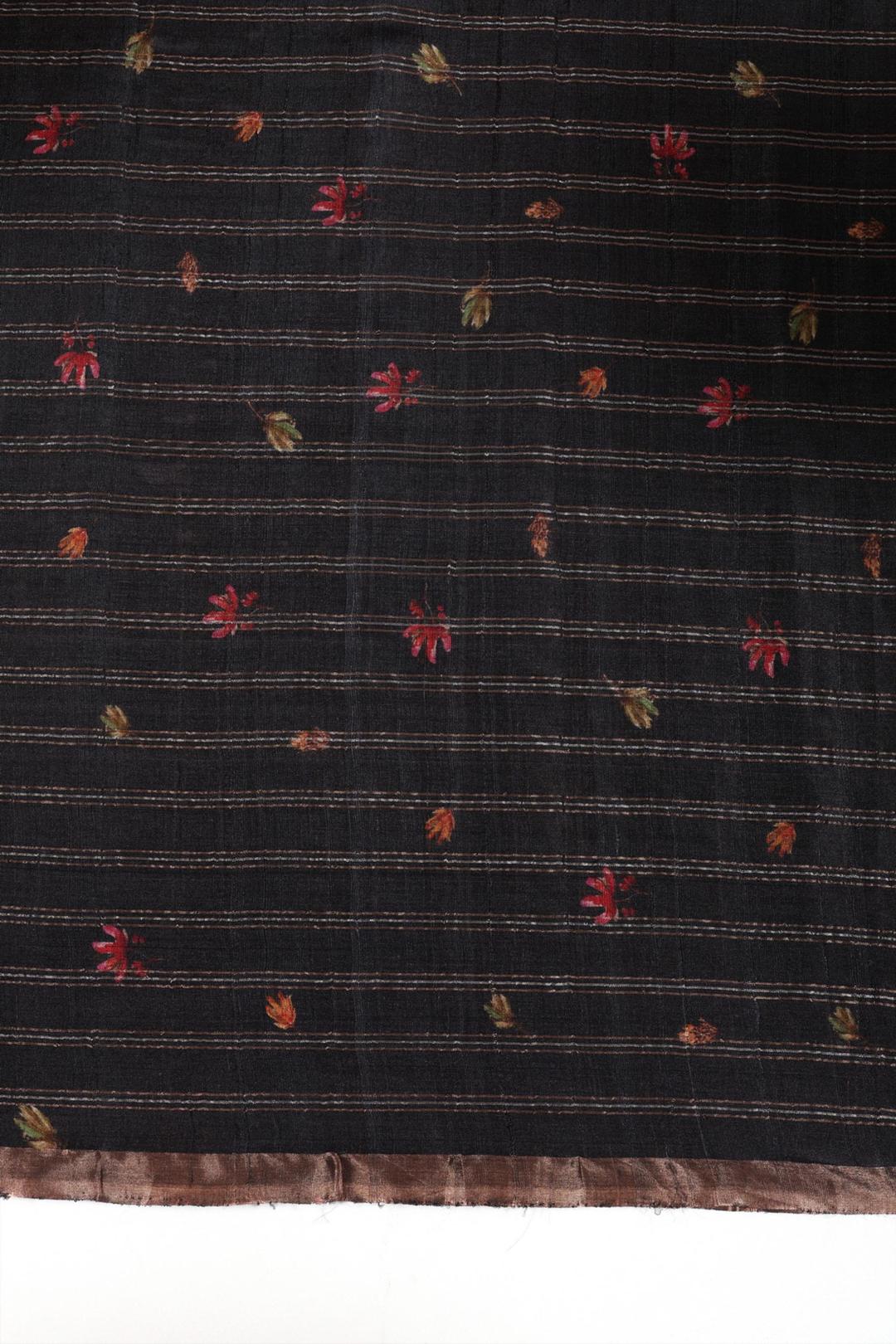 Dark Brown Printed Tussar Saree F00697E