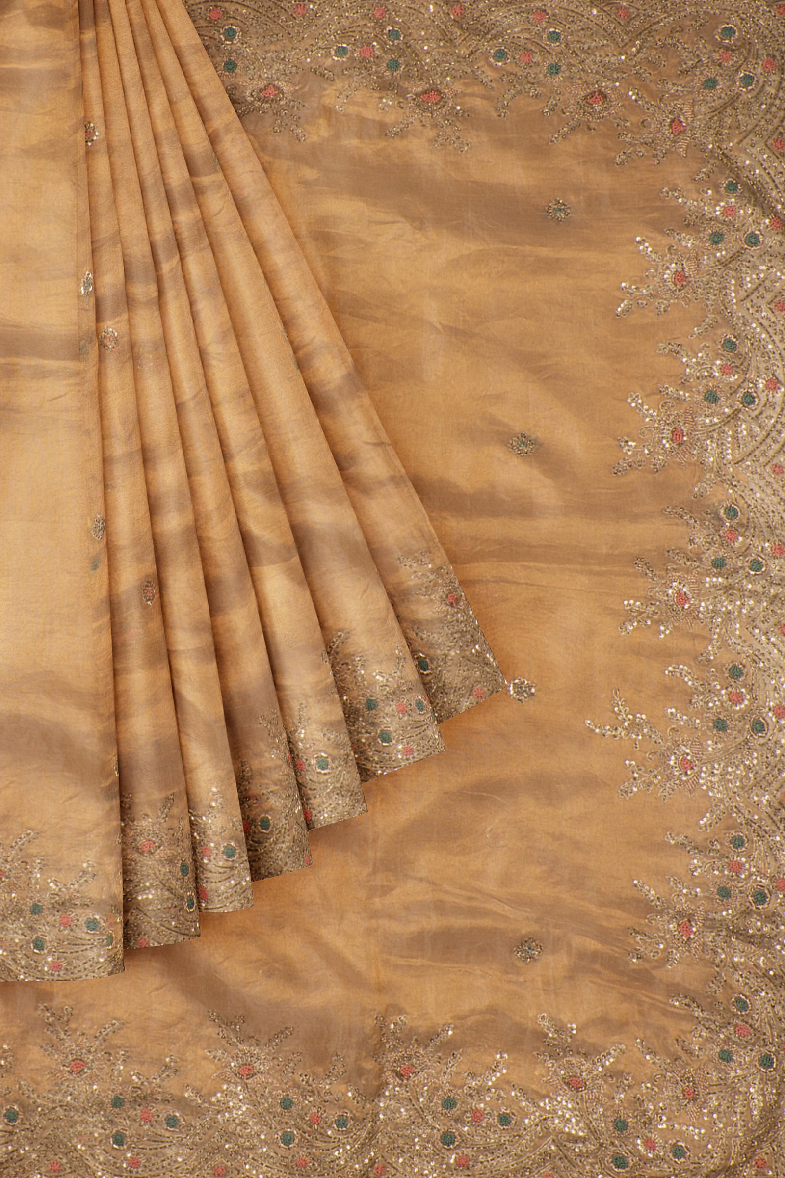 Gold Embellished Tissue Kora Saree F00848
