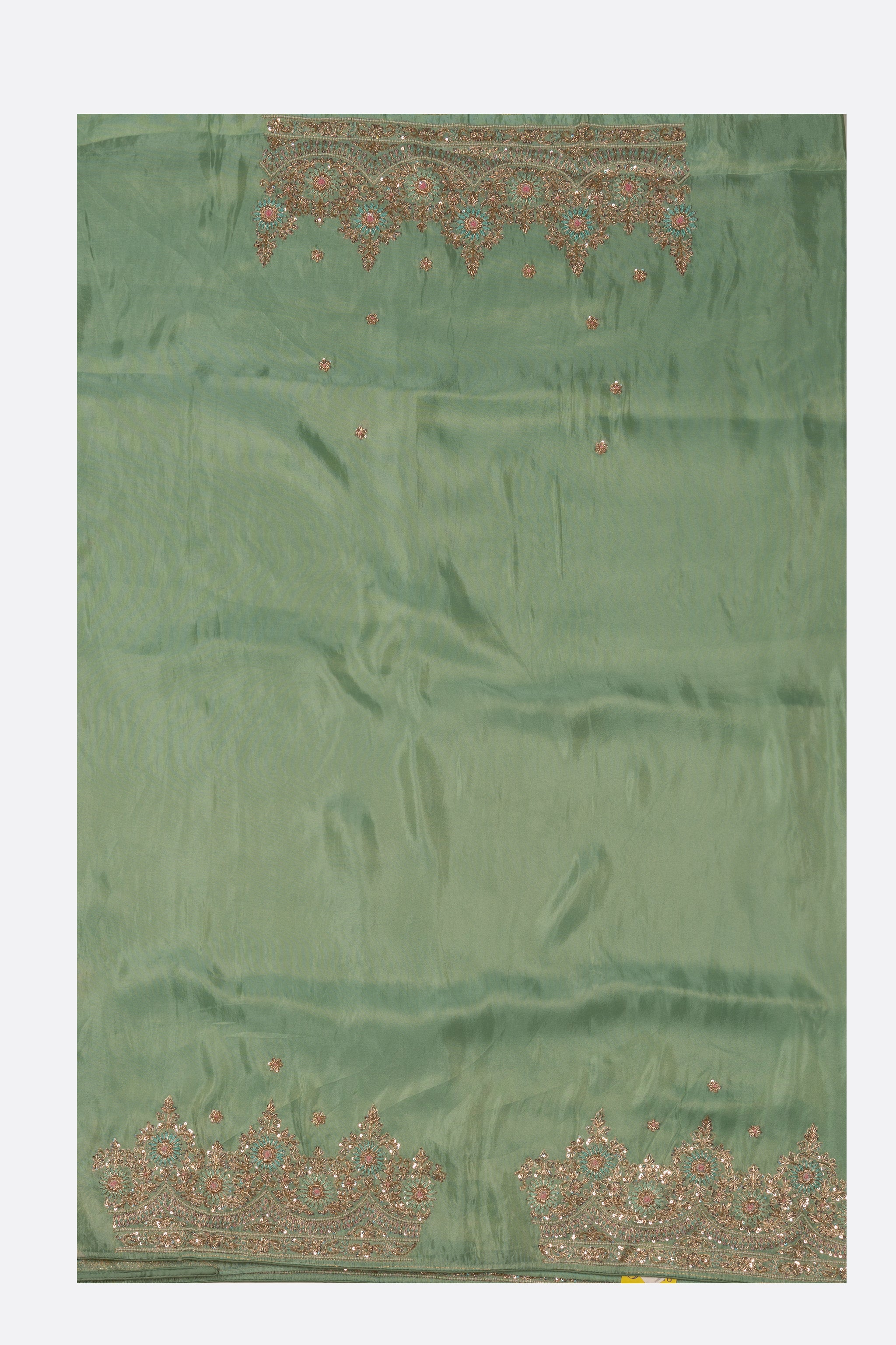 Green Embellished Tissue Saree F00843