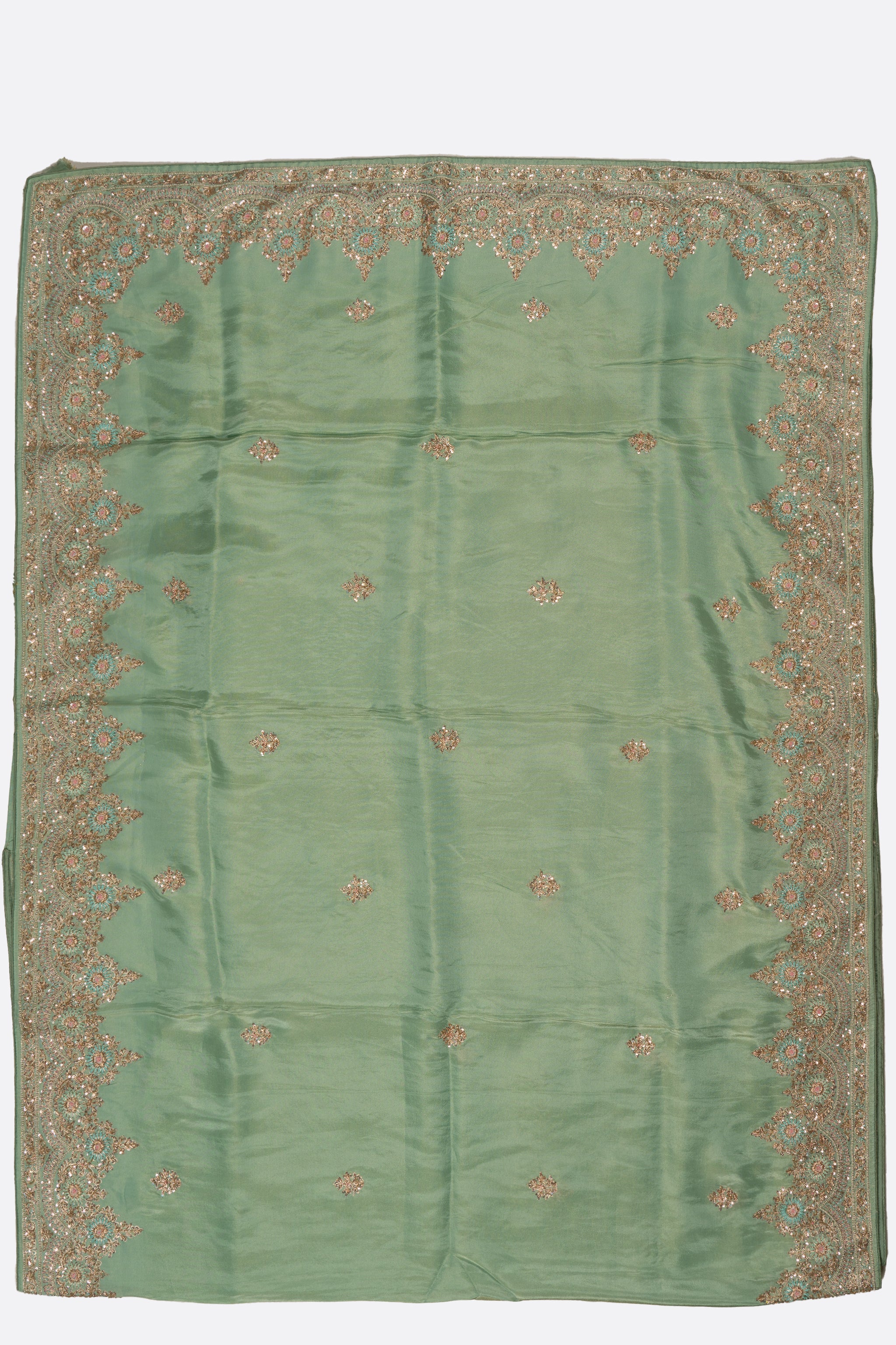 Green Embellished Tissue Saree F00843