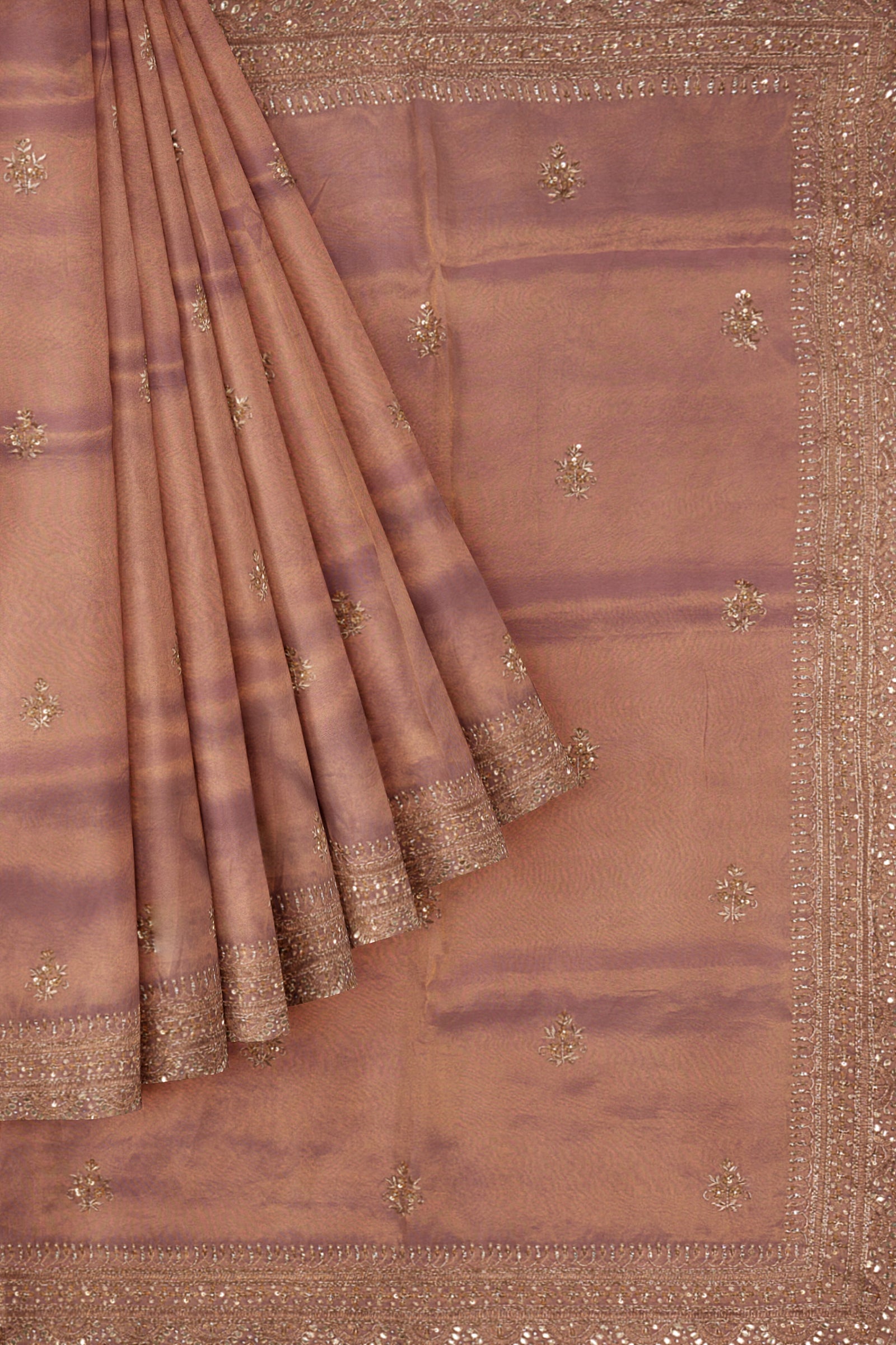 Pink Gold Embellished Tissue Saree F00927
