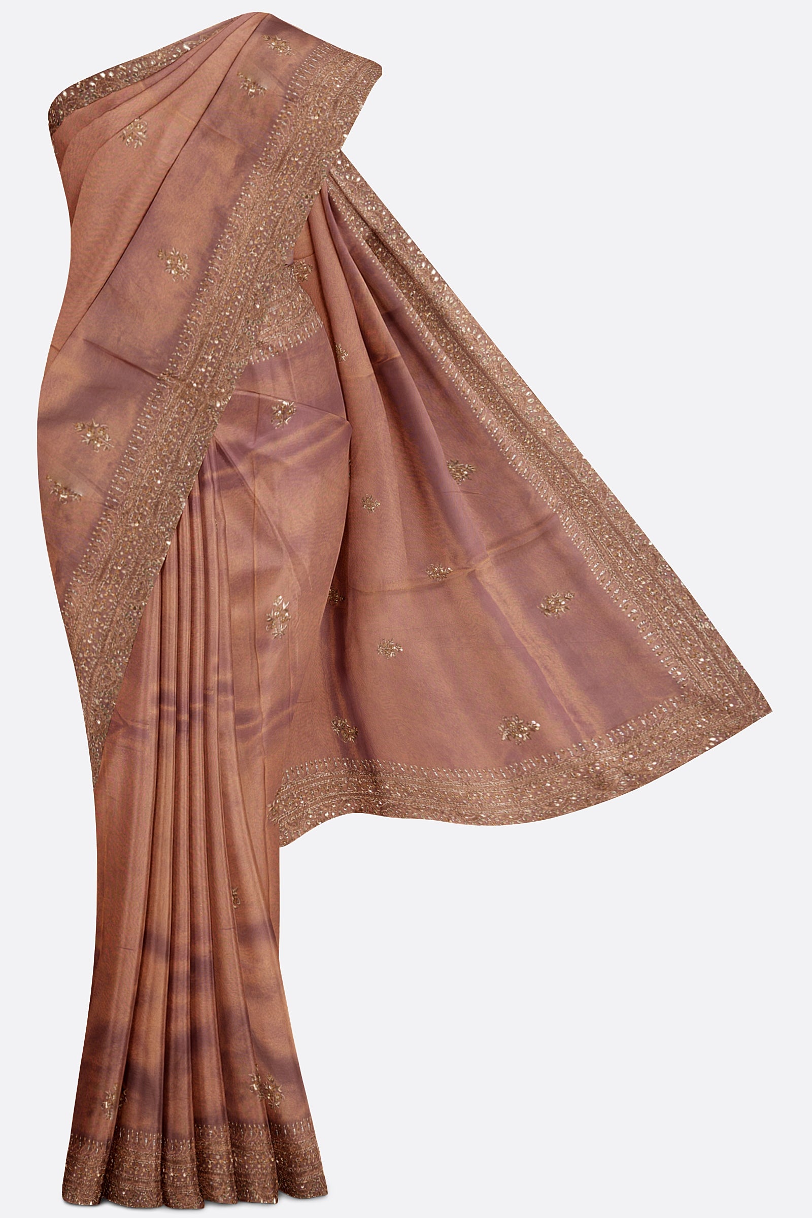 Pink Gold Embellished Tissue Saree F00927