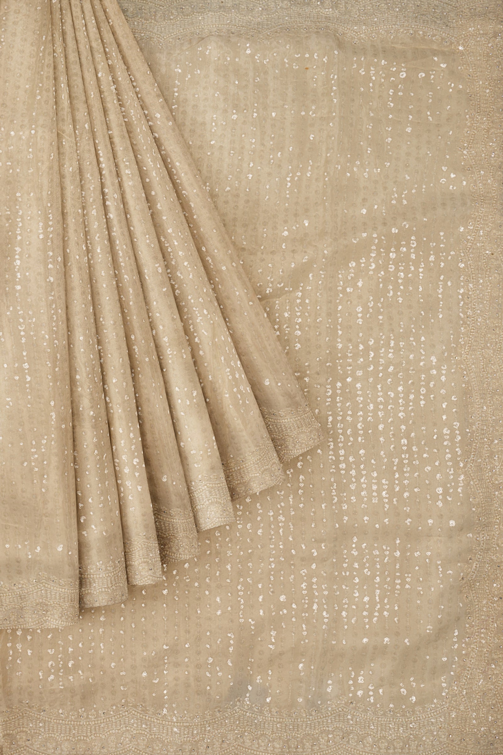 Off White Embellished Georgette Saree ES0078