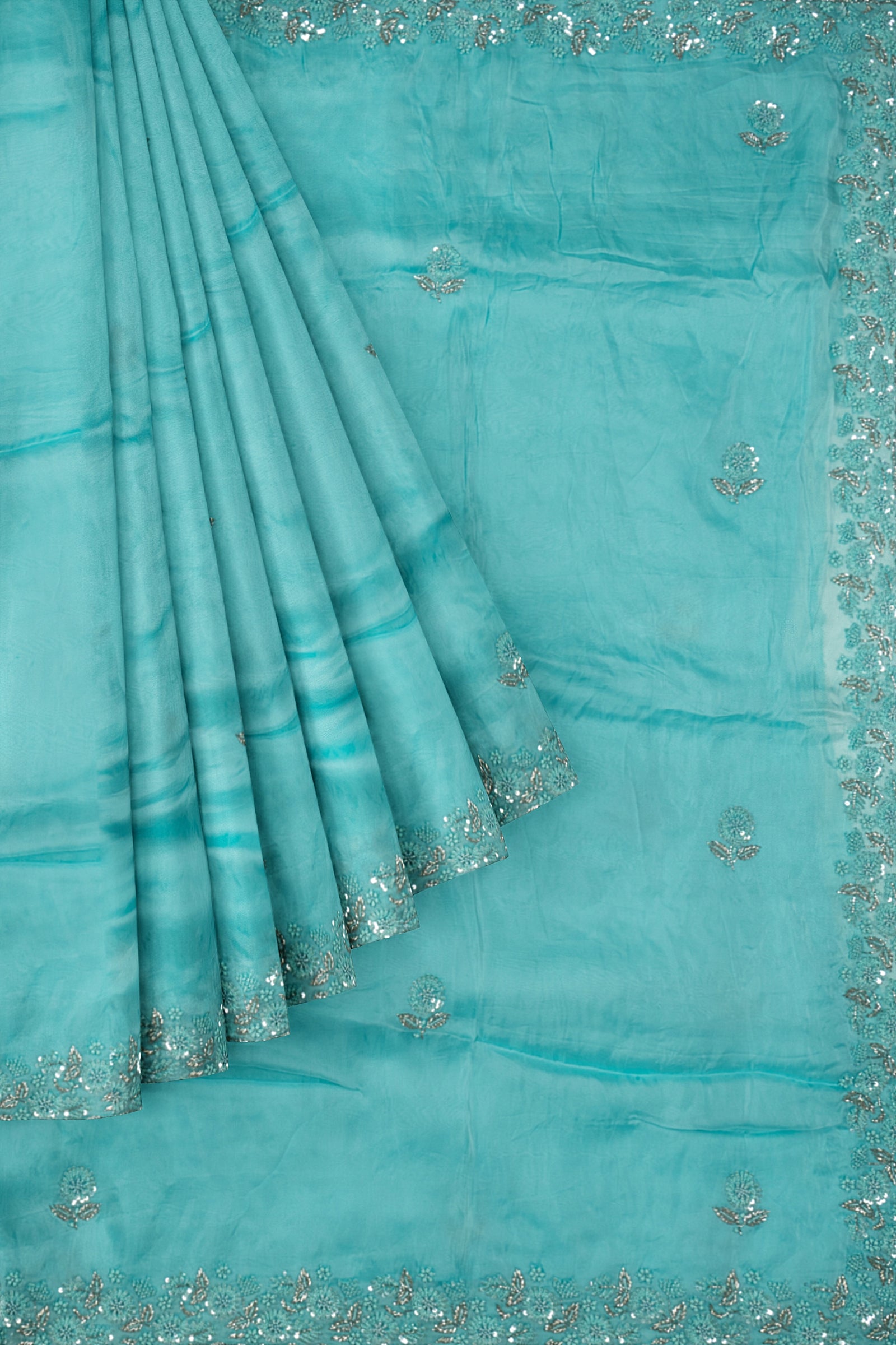 Blue Plain Georgette Saree F00894