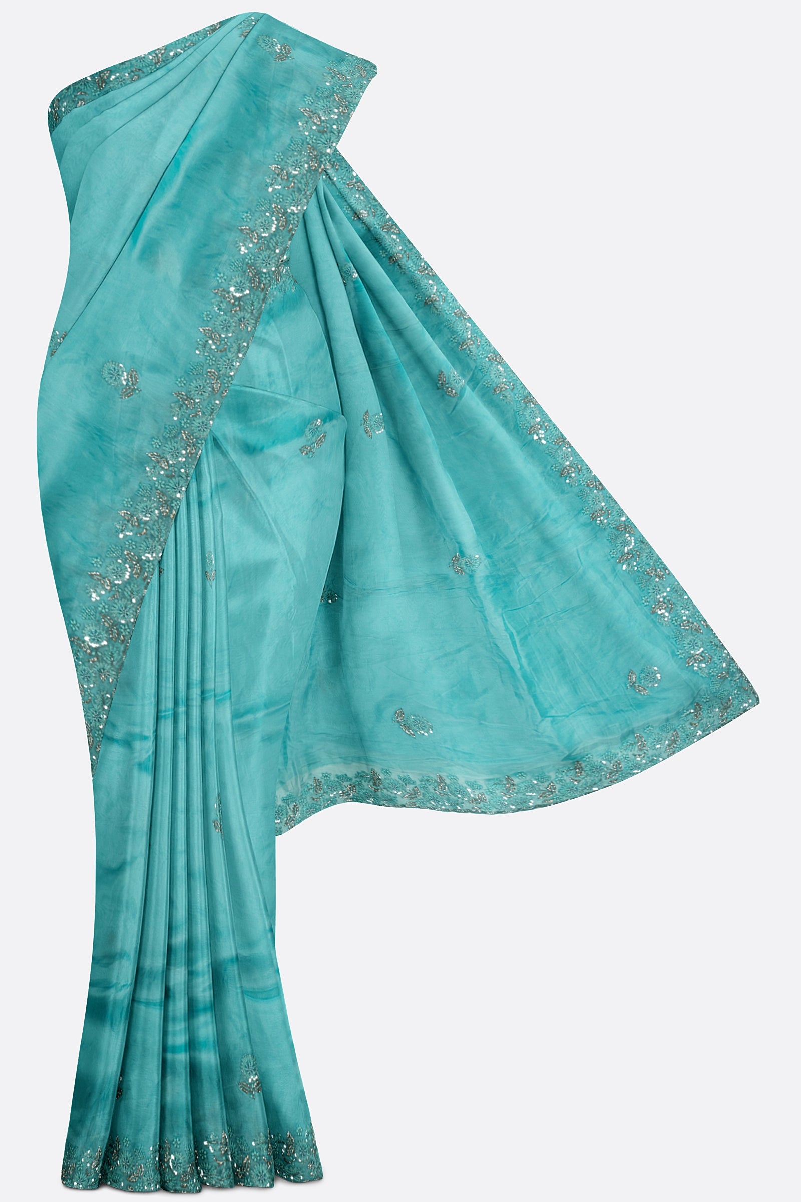 Blue Plain Georgette Saree F00894