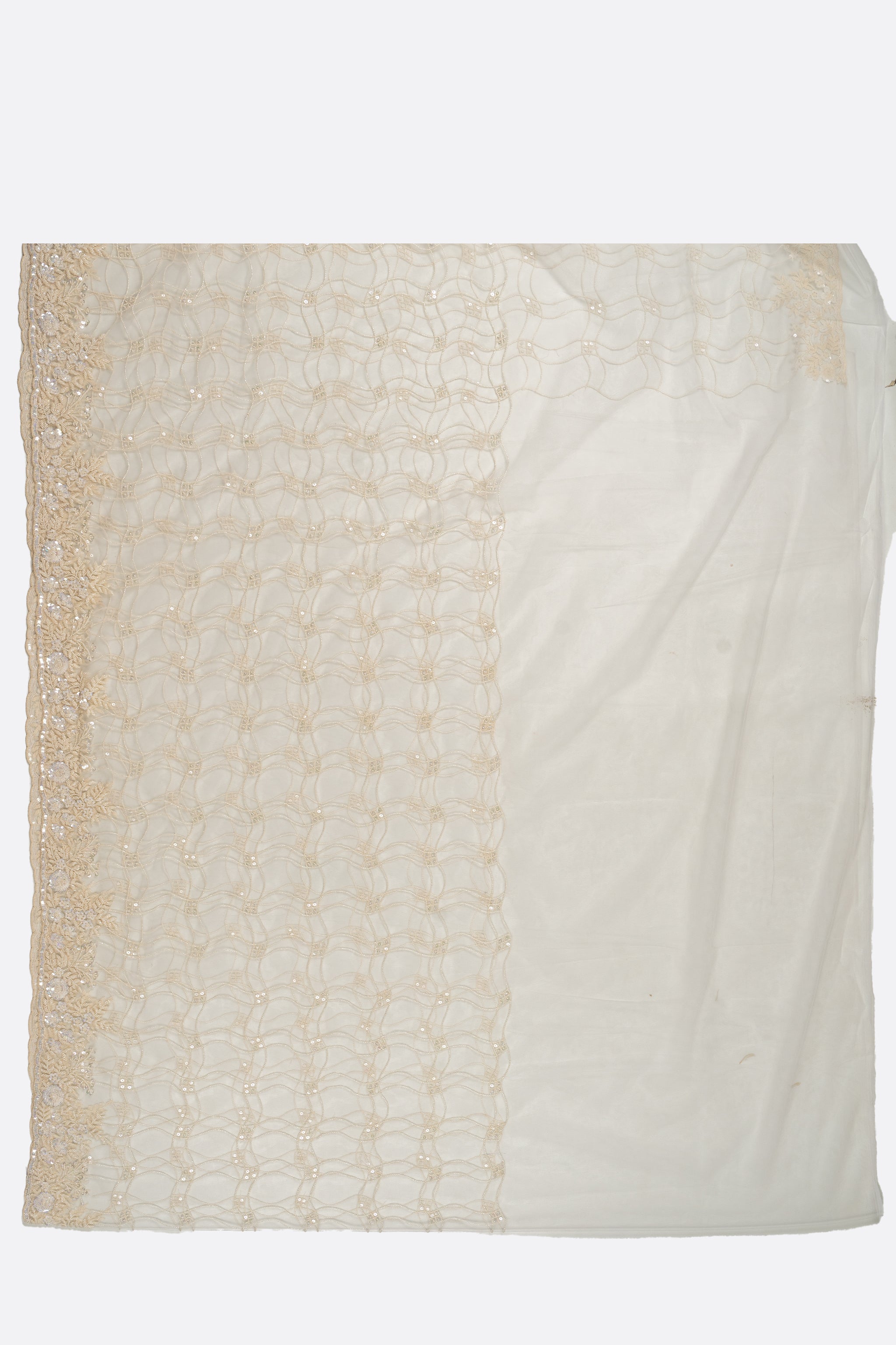 White Embellished Net Saree F01003