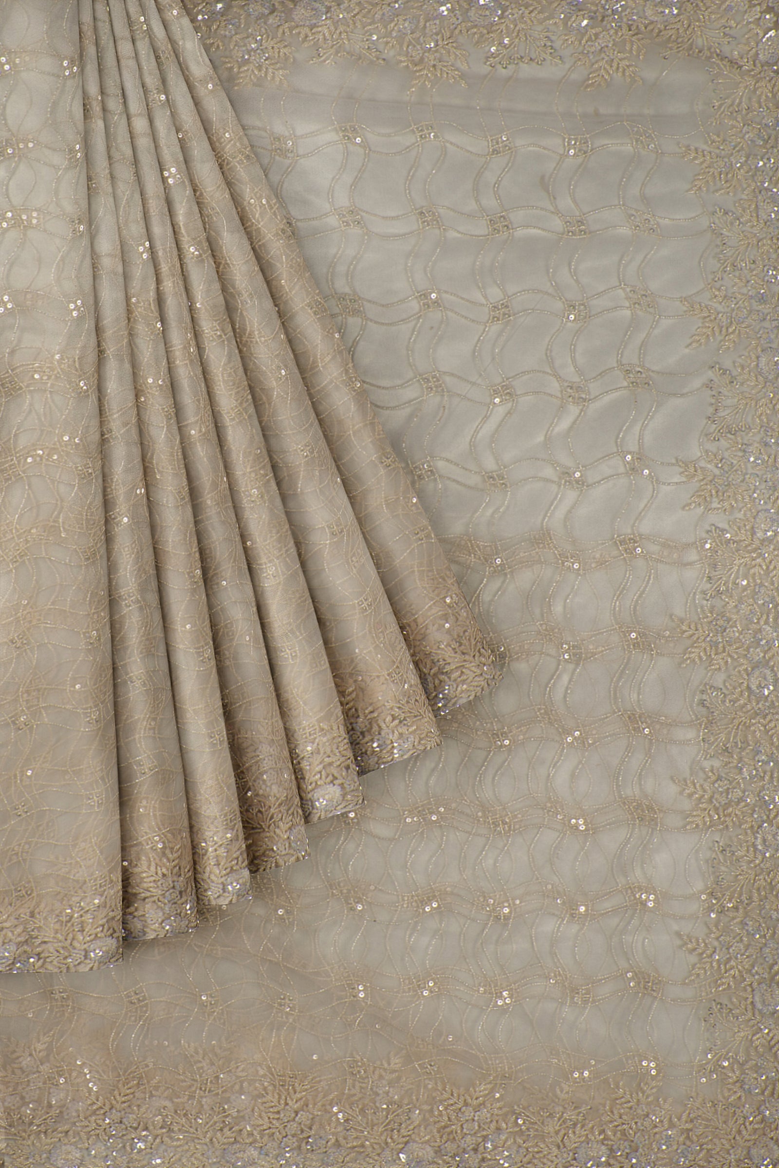 White Embellished Net Saree F01003