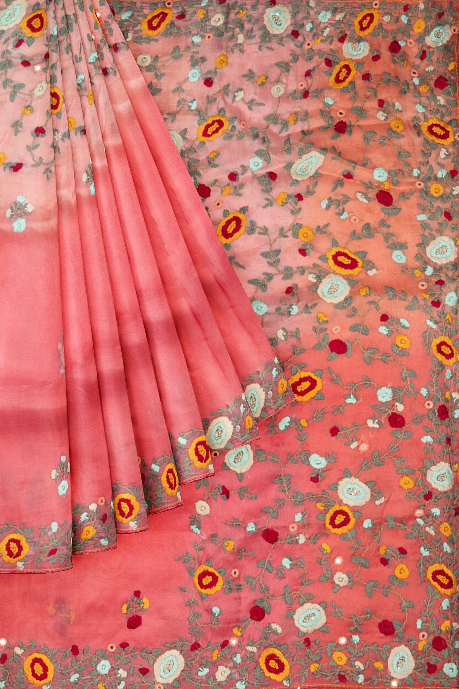 Pink Embroidered Kora Saree F01120