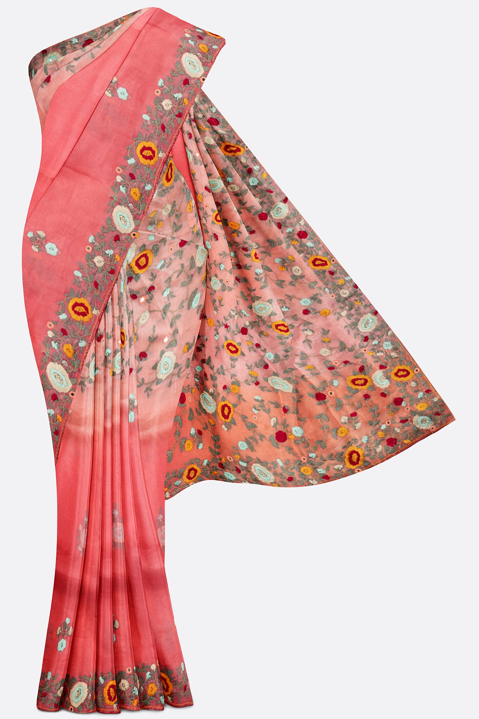 Pink Embroidered Kora Saree F01120