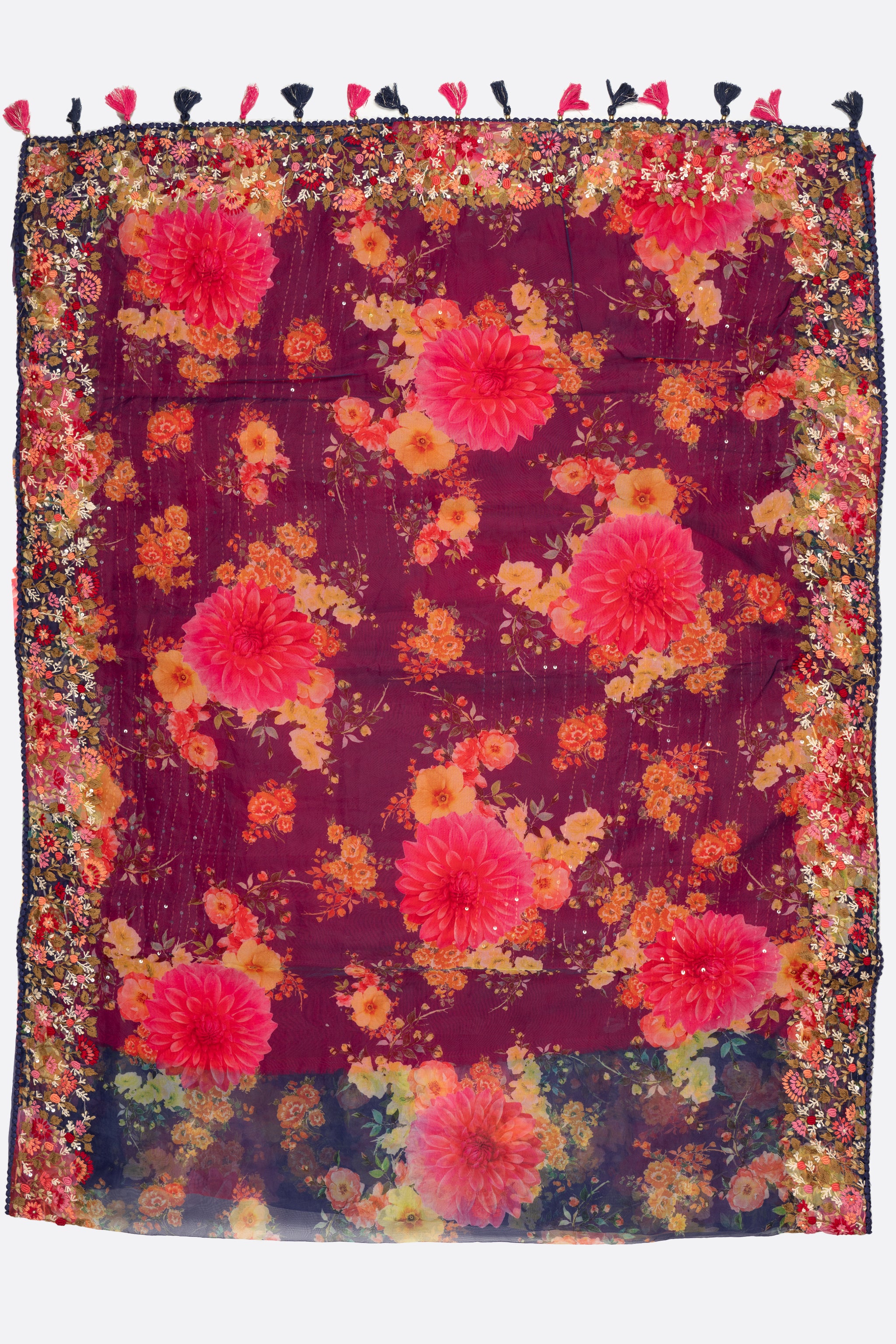 Violet Printed Kora Saree F01090