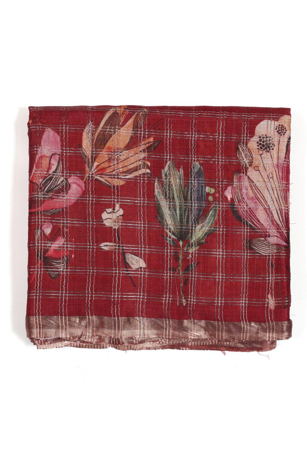 Red Printed Tussar Saree F00697G