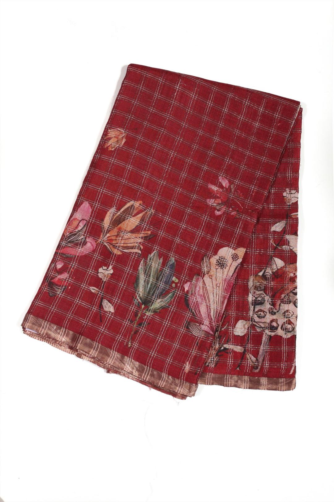 Red Printed Tussar Saree F00697G