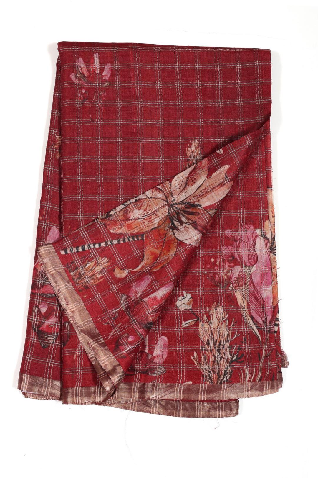 Red Printed Tussar Saree F00697G