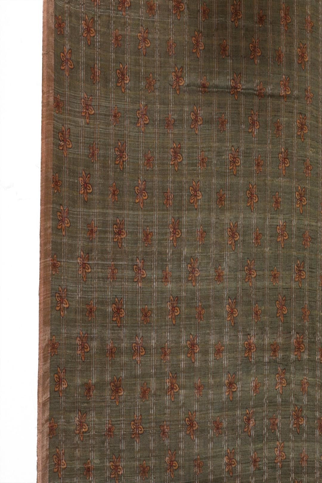 Olive Green Printed Tussar Saree F00697H