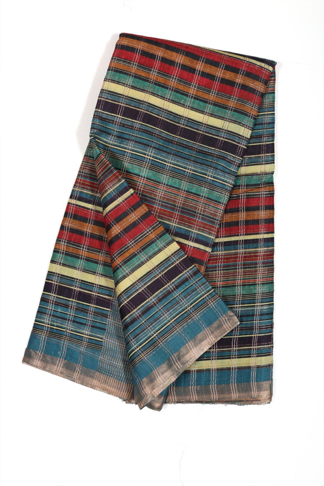 Blue Multicolor Printed Tussar Saree F00697K