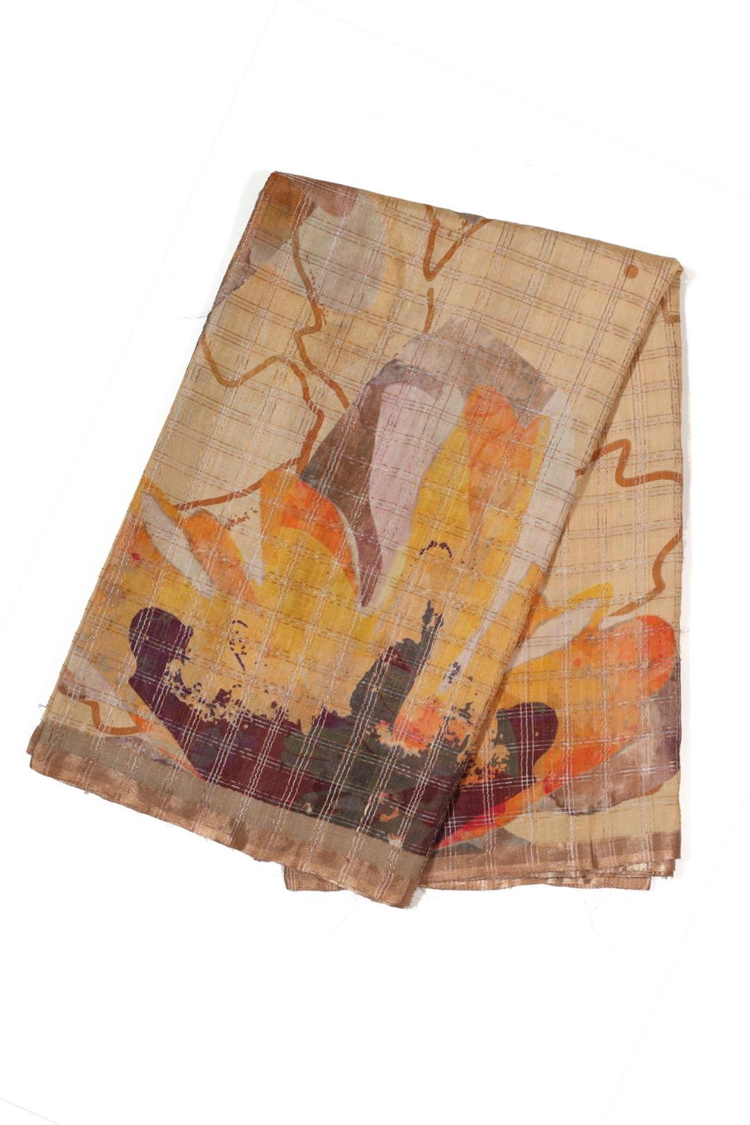 Pale Yellow Printed Tussar Saree F00697O