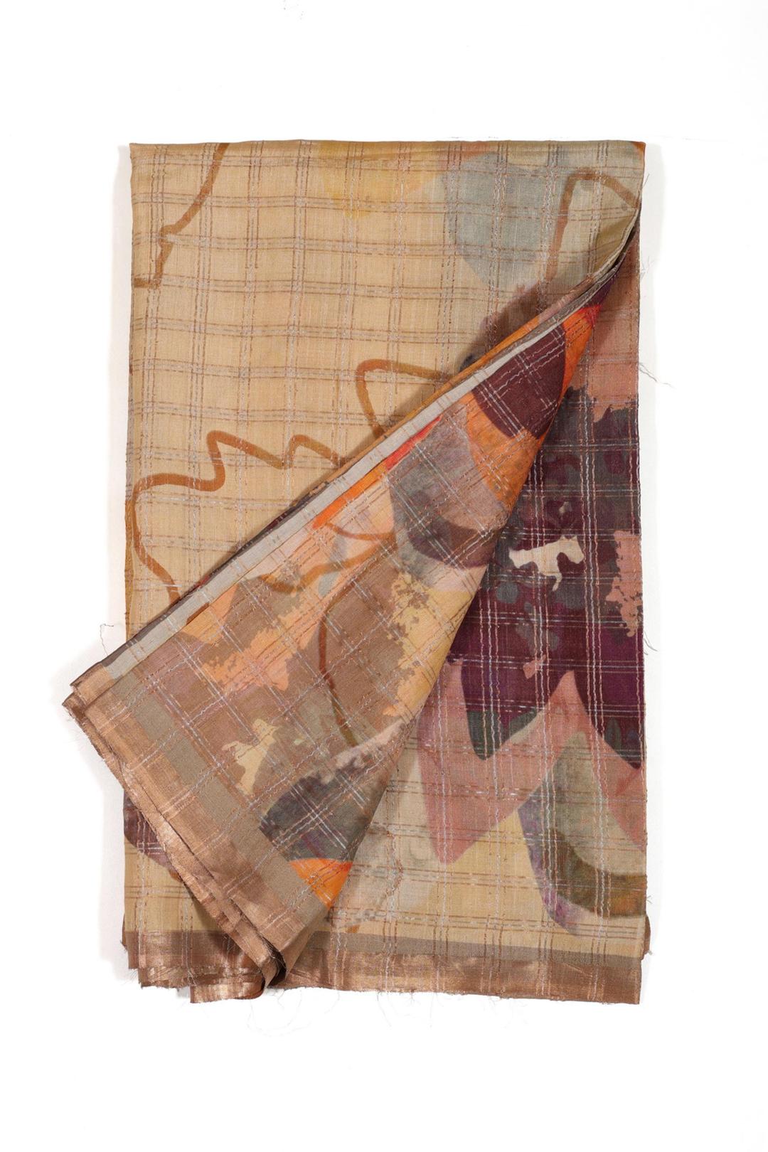 Pale Yellow Printed Tussar Saree F00697O