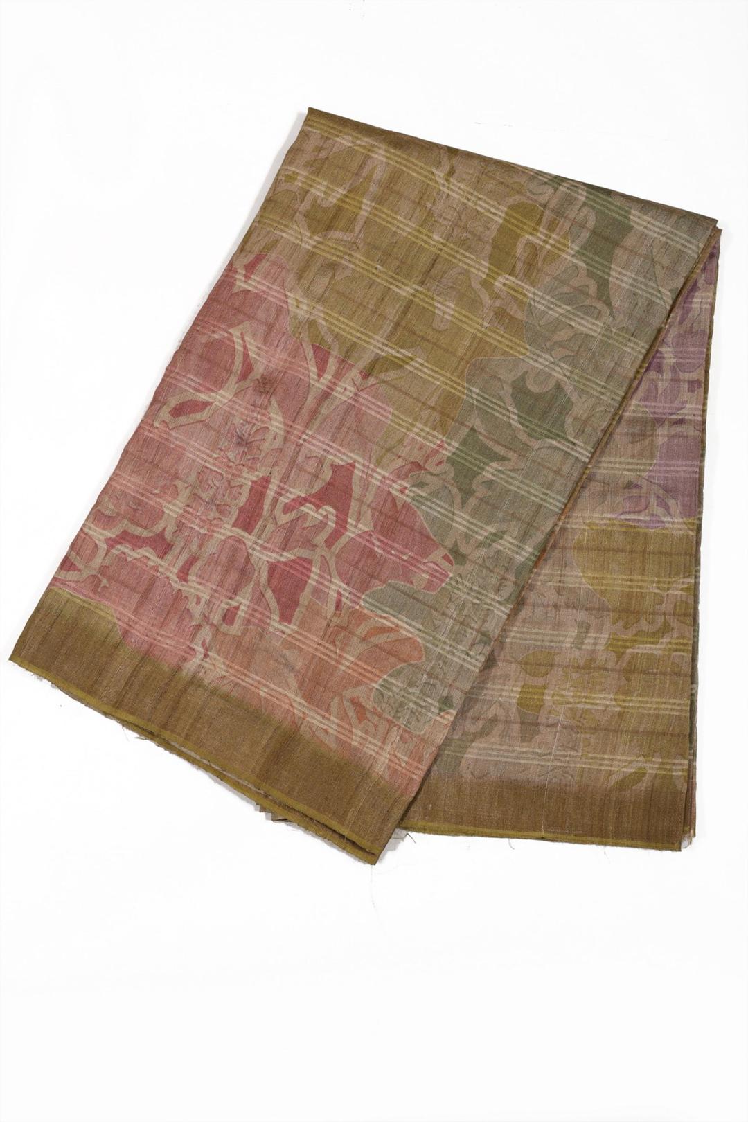 Parrot Green Printed Tussar Saree F00674A