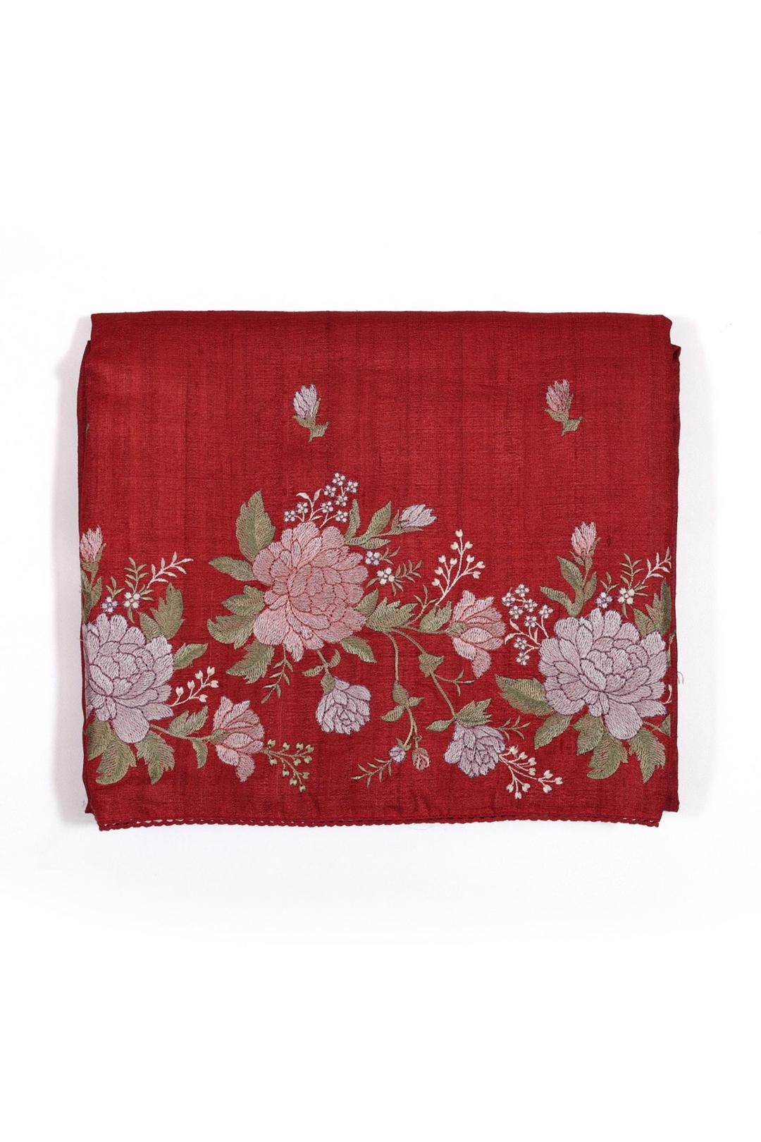 Red Embroidered Tussar Saree F00696