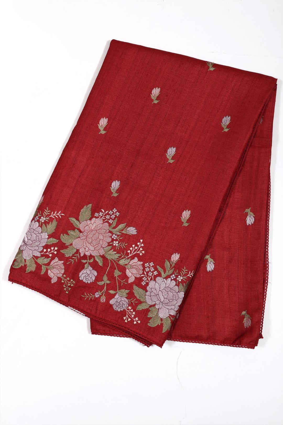Red Embroidered Tussar Saree F00696