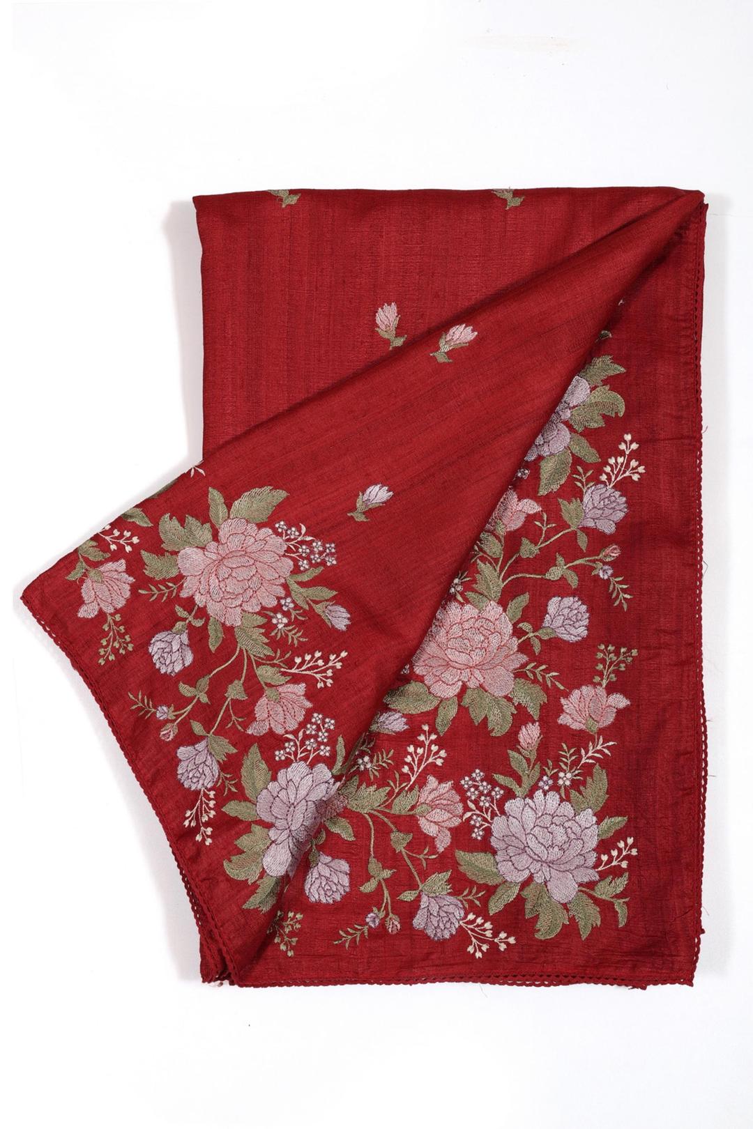 Red Embroidered Tussar Saree F00696