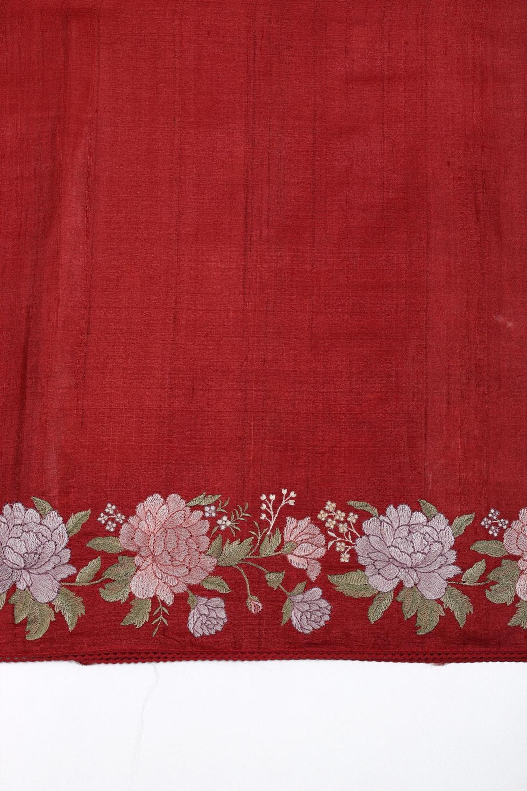 Red Embroidered Tussar Saree F00696