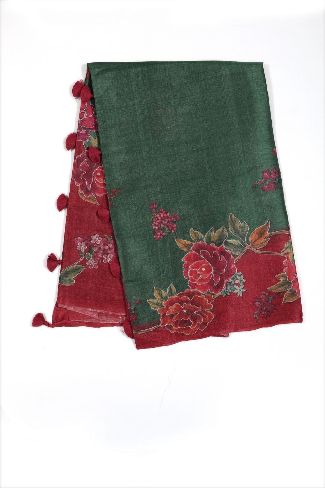 Green And Red Printed Tussar Saree F00693C