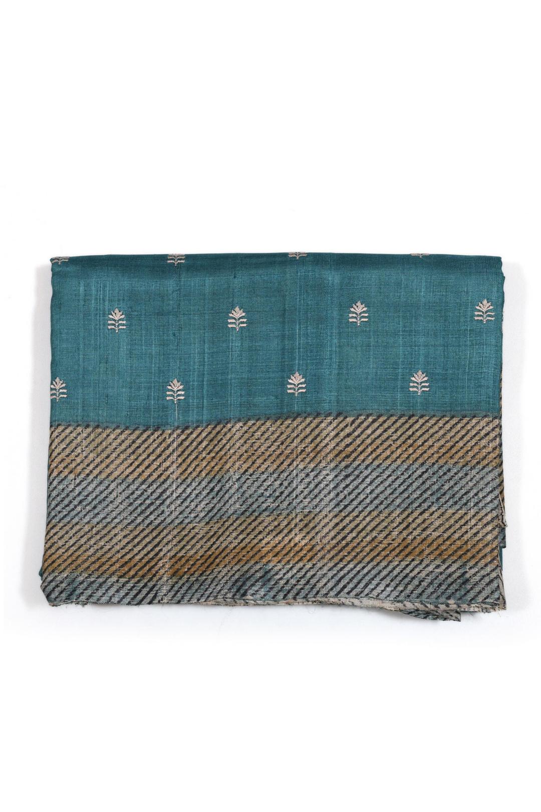 Blue Embroidered Tussar Saree F00682