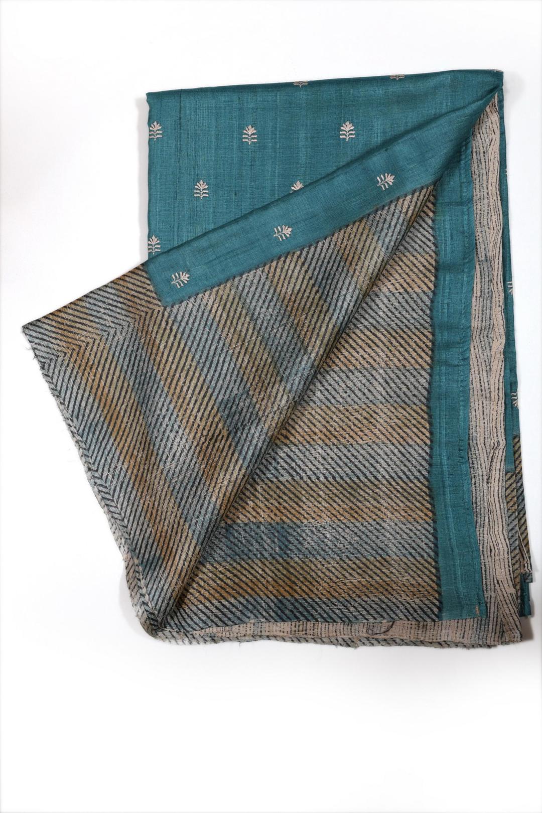 Blue Embroidered Tussar Saree F00682