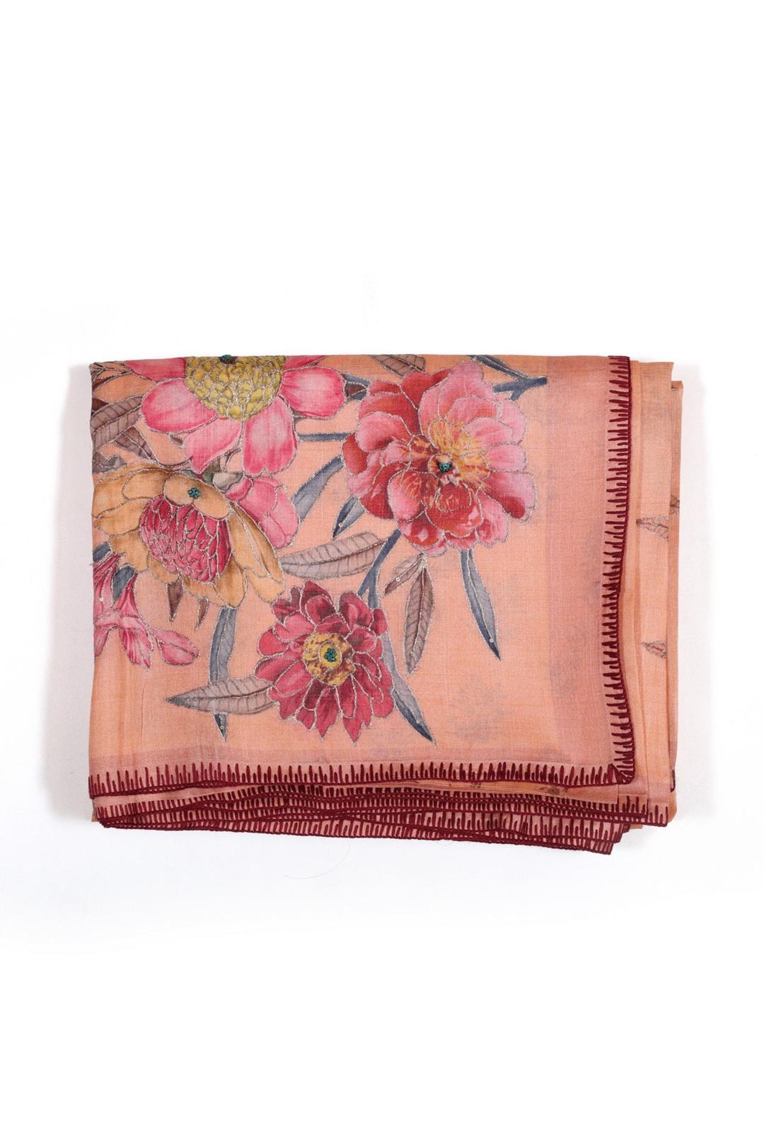 Peach Printed Tussar Saree F00070