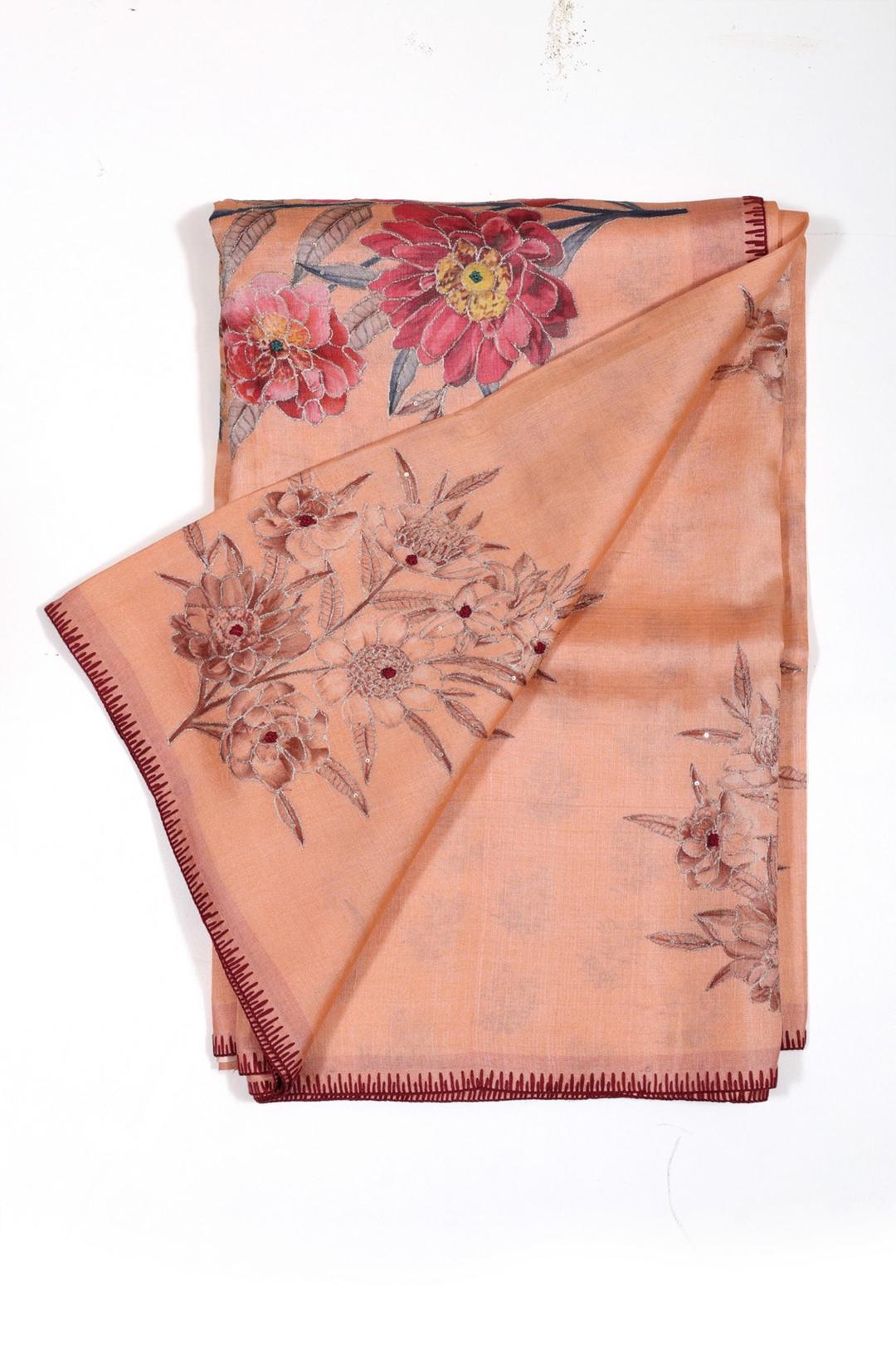 Peach Printed Tussar Saree F00070