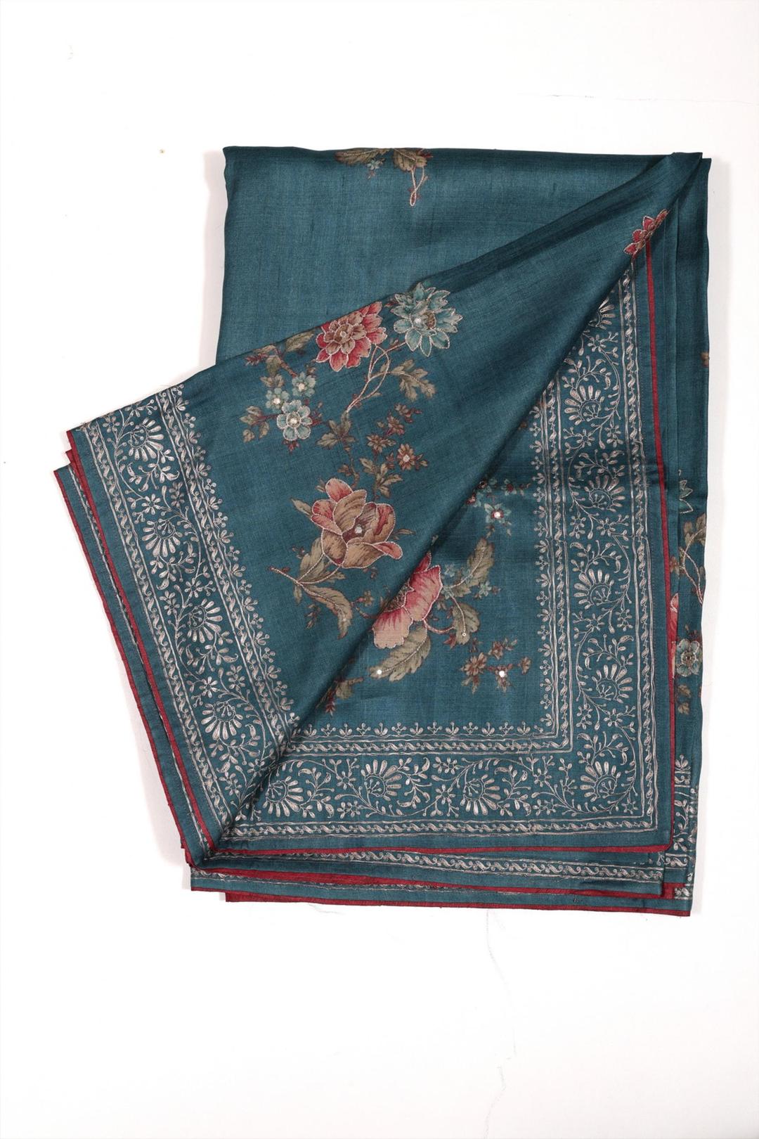 Royal Blue Printed Tussar Saree F00068