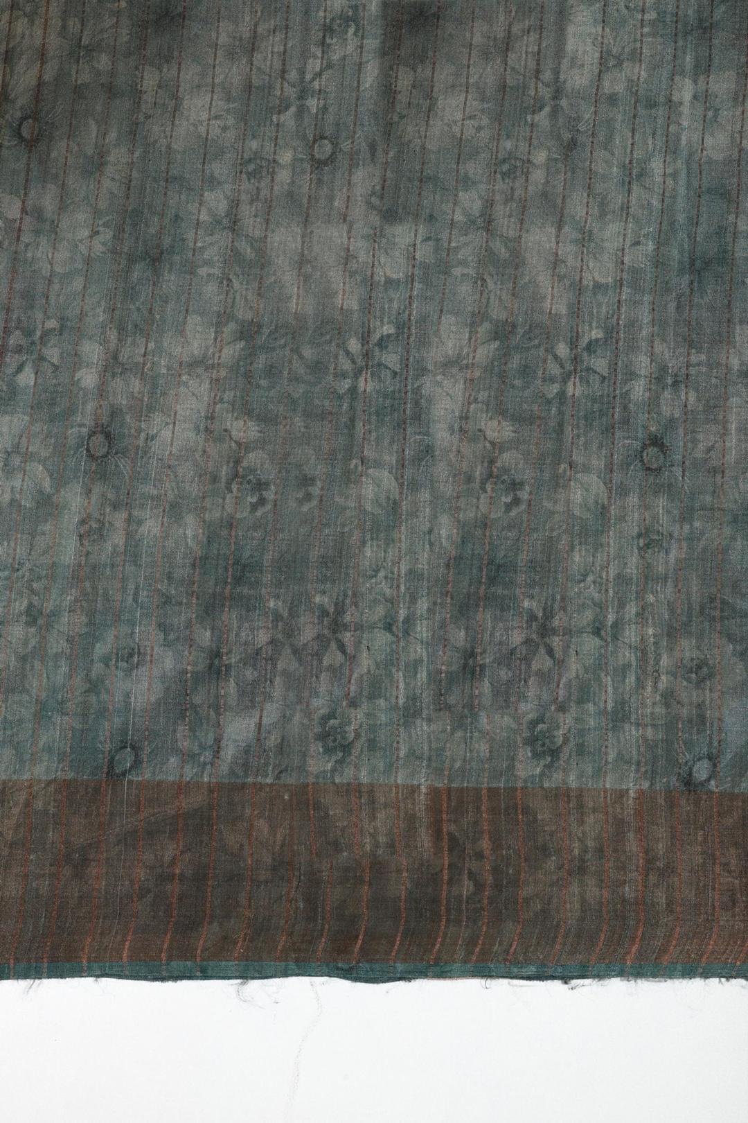 Blue Printed And Embroidered Tussar Saree F00117B