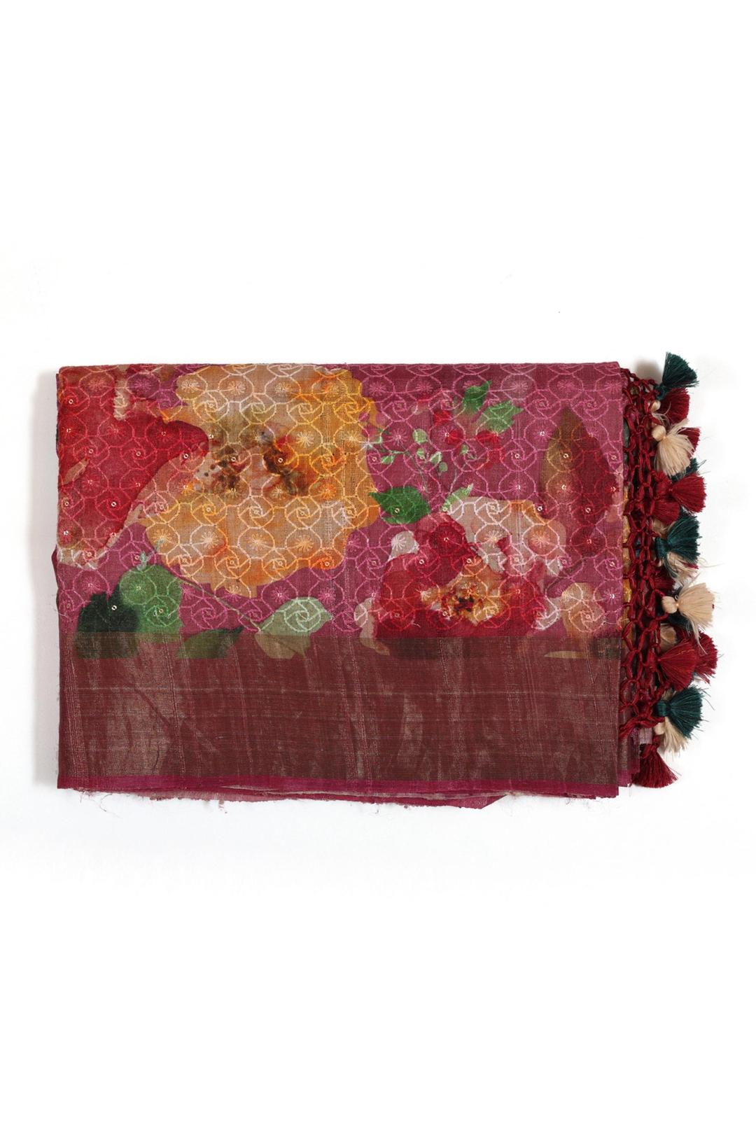 Pink Printed And Embroidered Tussar Saree F00117C