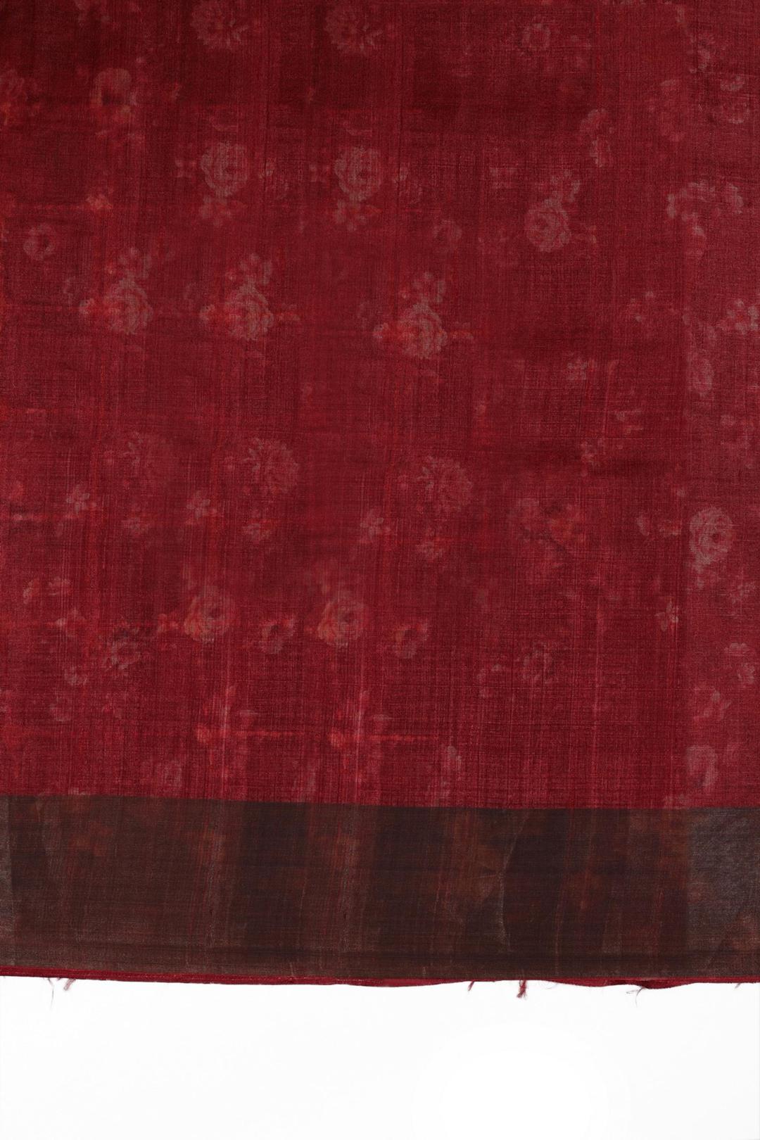 Red Printed And Embroidered Tussar Saree F01022