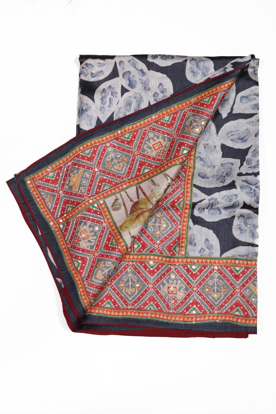 Blue Printed Tussar Saree F00067A