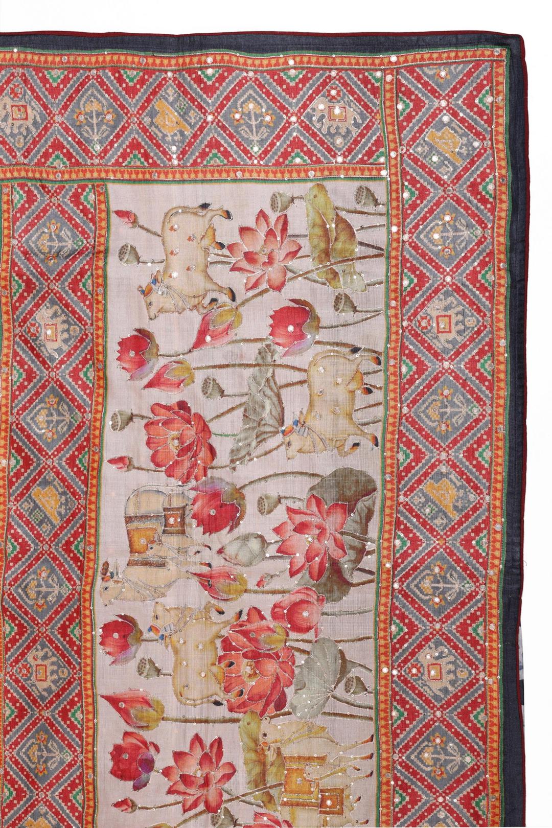 Blue Printed Tussar Saree F00067A