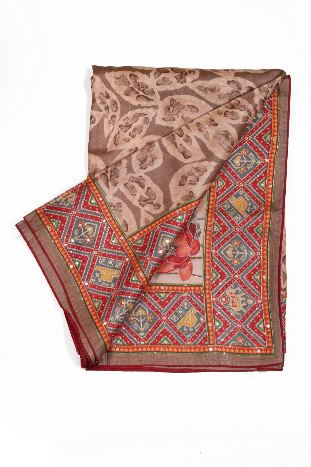 Light Brown Printed Tussar Saree F00067B