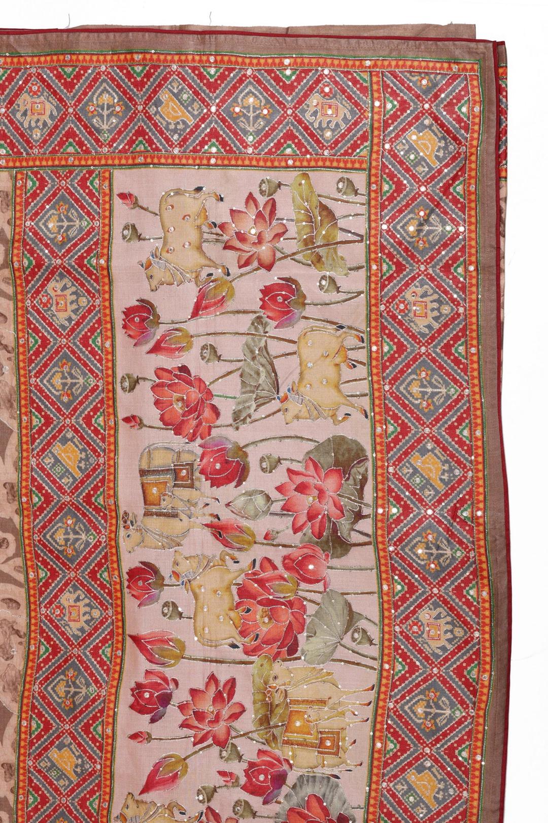 Light Brown Printed Tussar Saree F00067B